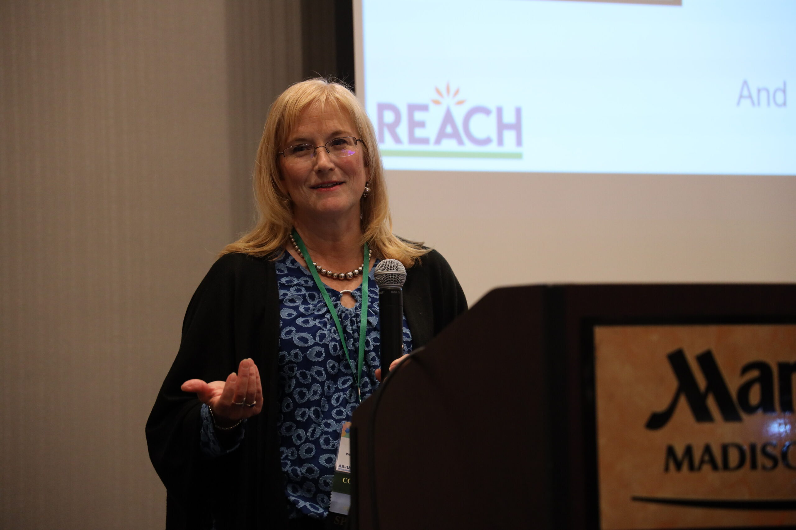 Maureen Busalacchi, director of the Wisconsin Alcohol Policy Project, gives a presentation at the Wisconsin Public Health Association conference