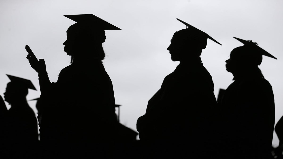 Students in graduation caps and gowns