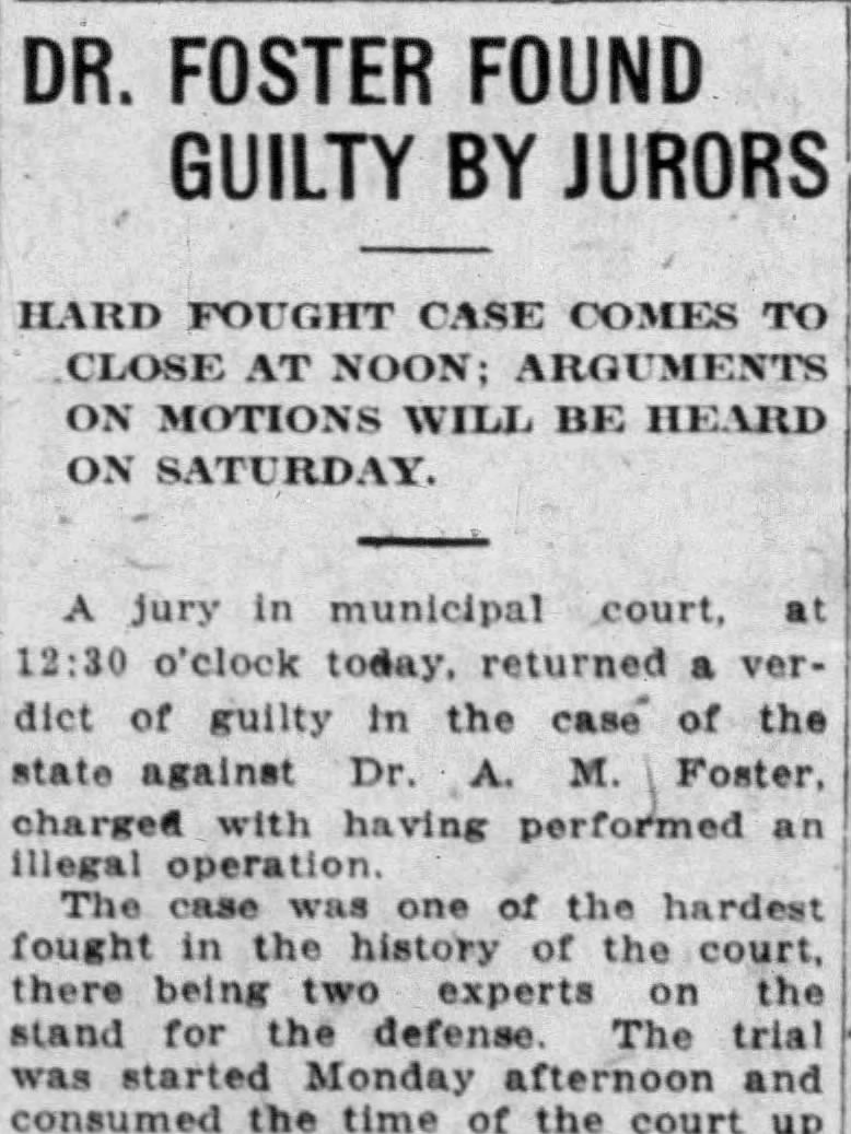 Old newspaper article says Dr. Foster found guilty