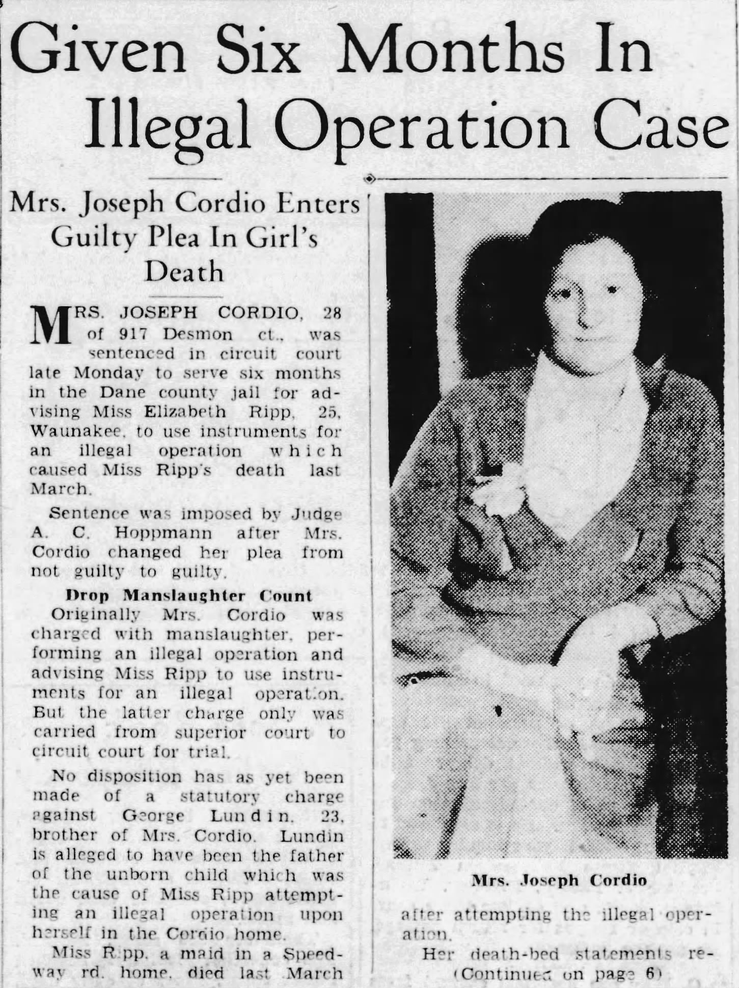 A newspaper clipping shows a photo of a woman, Lilly Cordio, with the headline, 