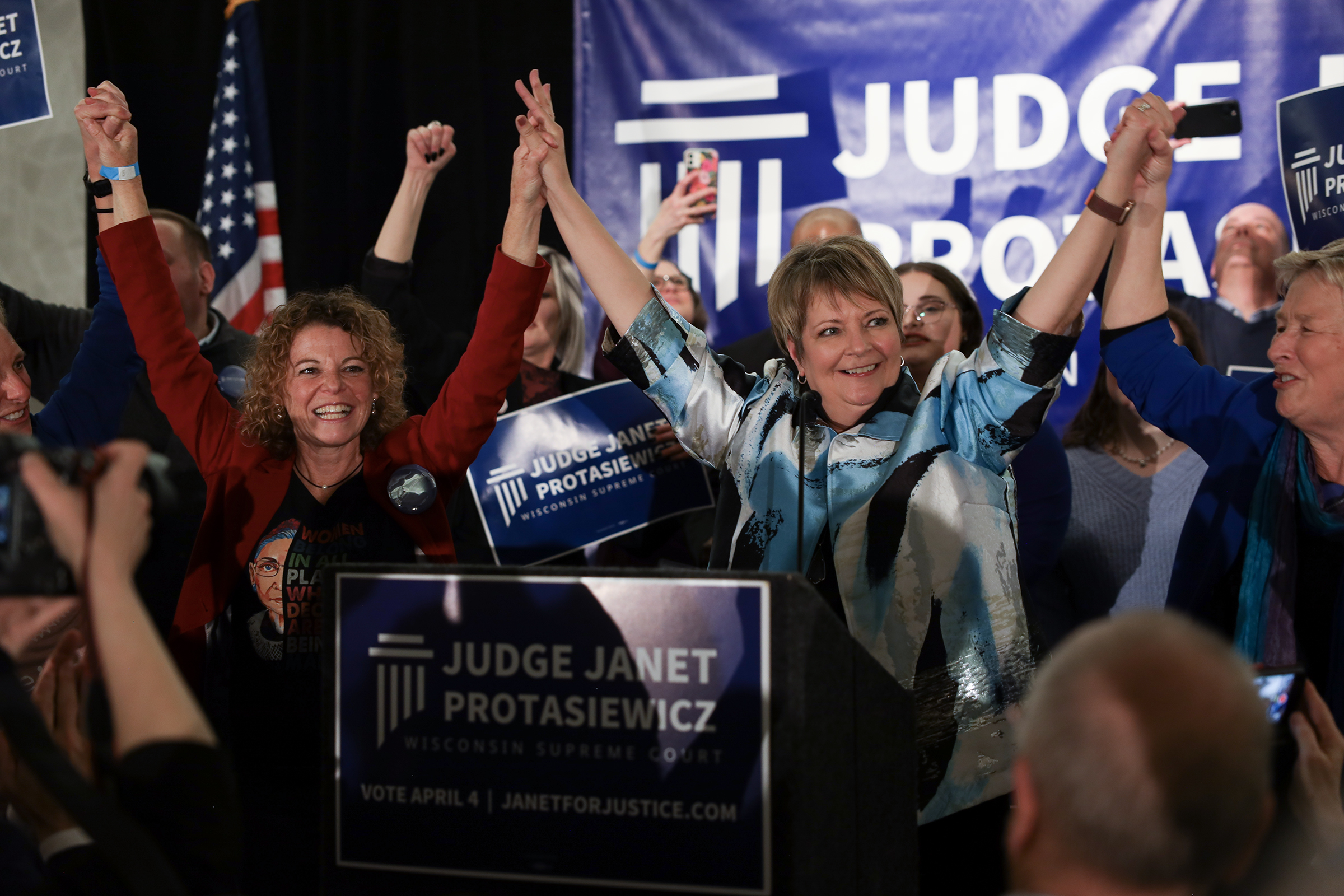 Justice Janet Protasiewicz celebrates her victory on election night