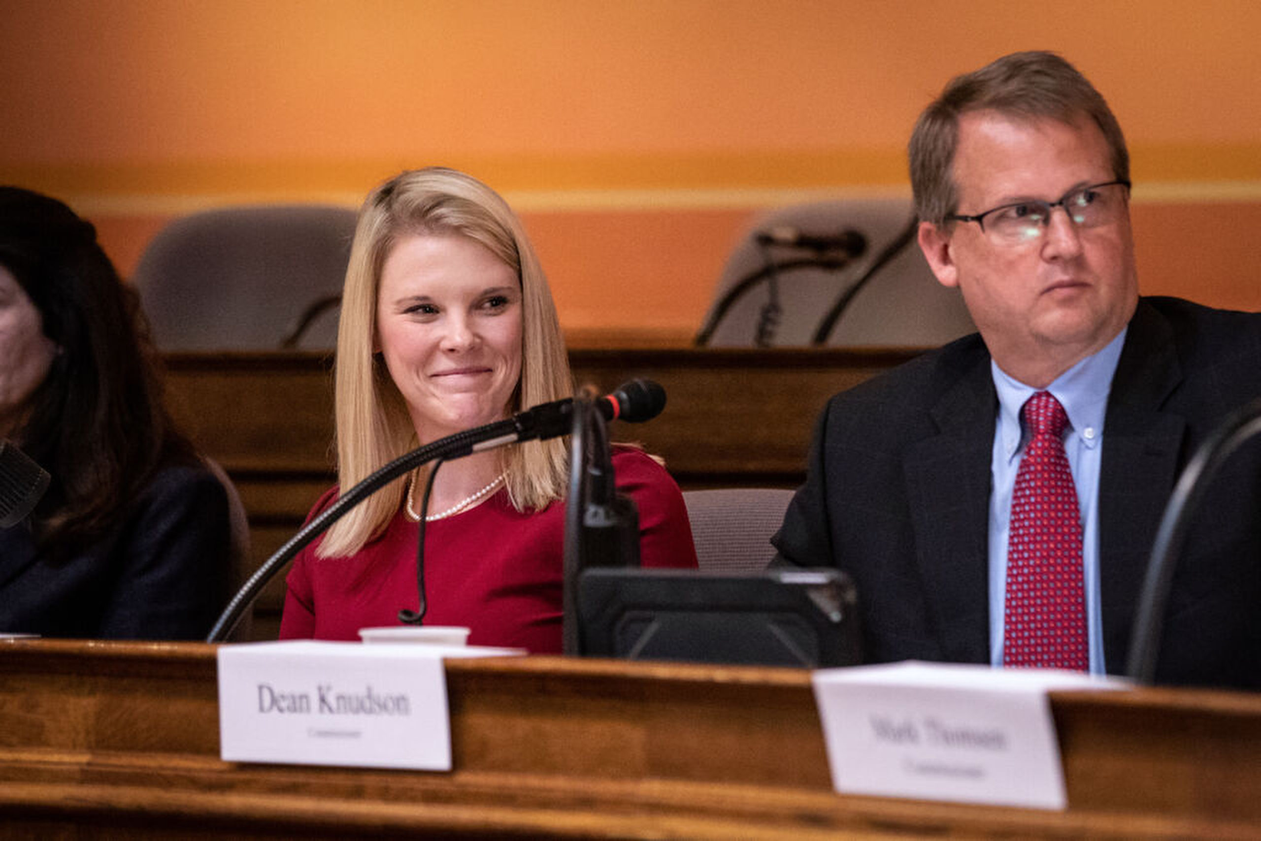 Wisconsin Elections Commission Administrator Meagan Wolfe, left, is seen during a September 2018 meeting of the Elections Commission