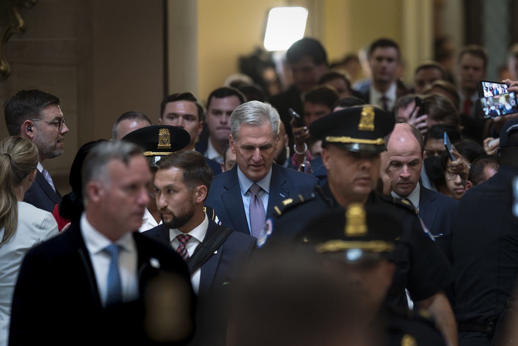 Rep. Kevin McCarthy, R-Calif., leaves the House floor after being ousted as Speaker of the House