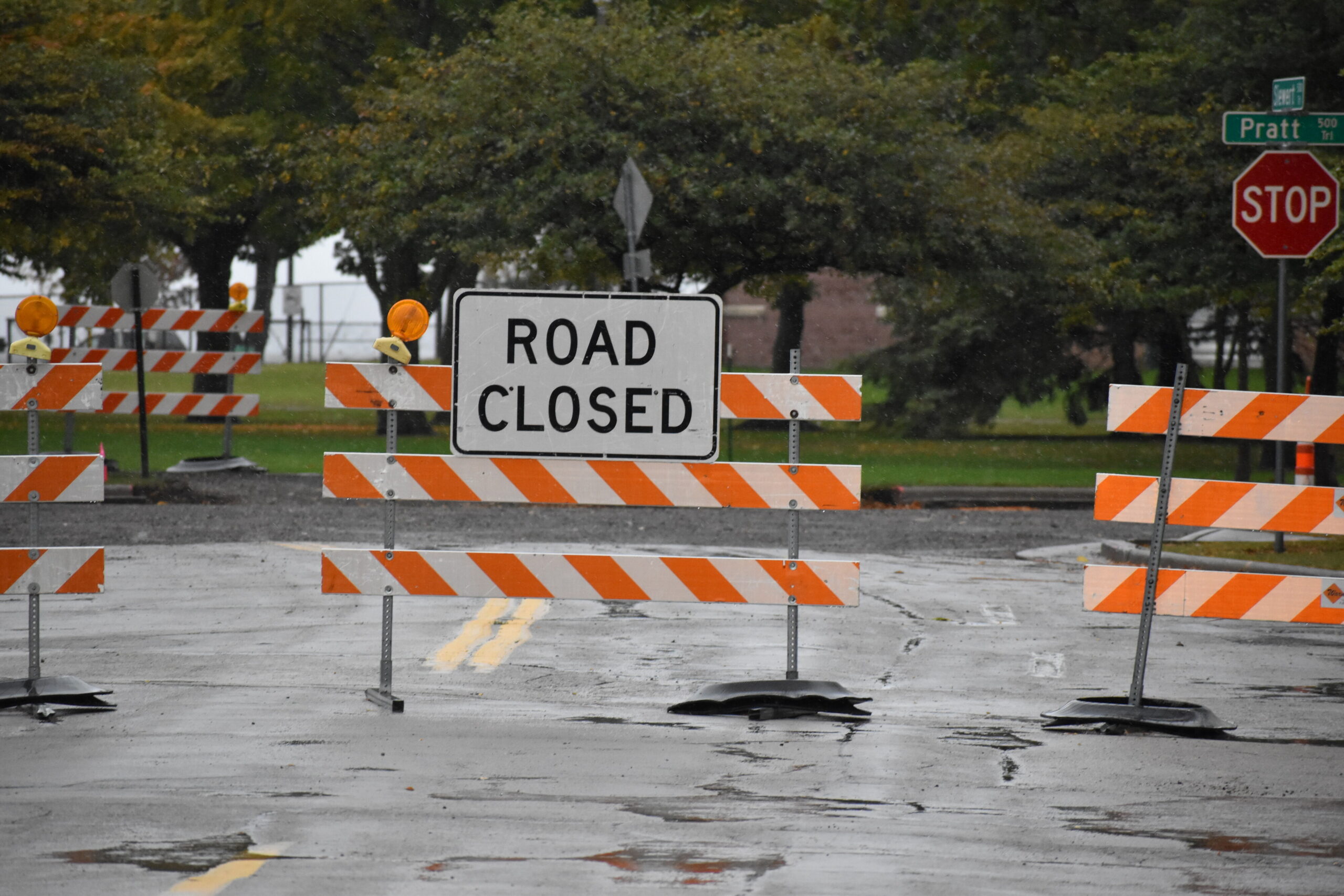 Road closed signs are displayed at Menominee Park in Oshkosh