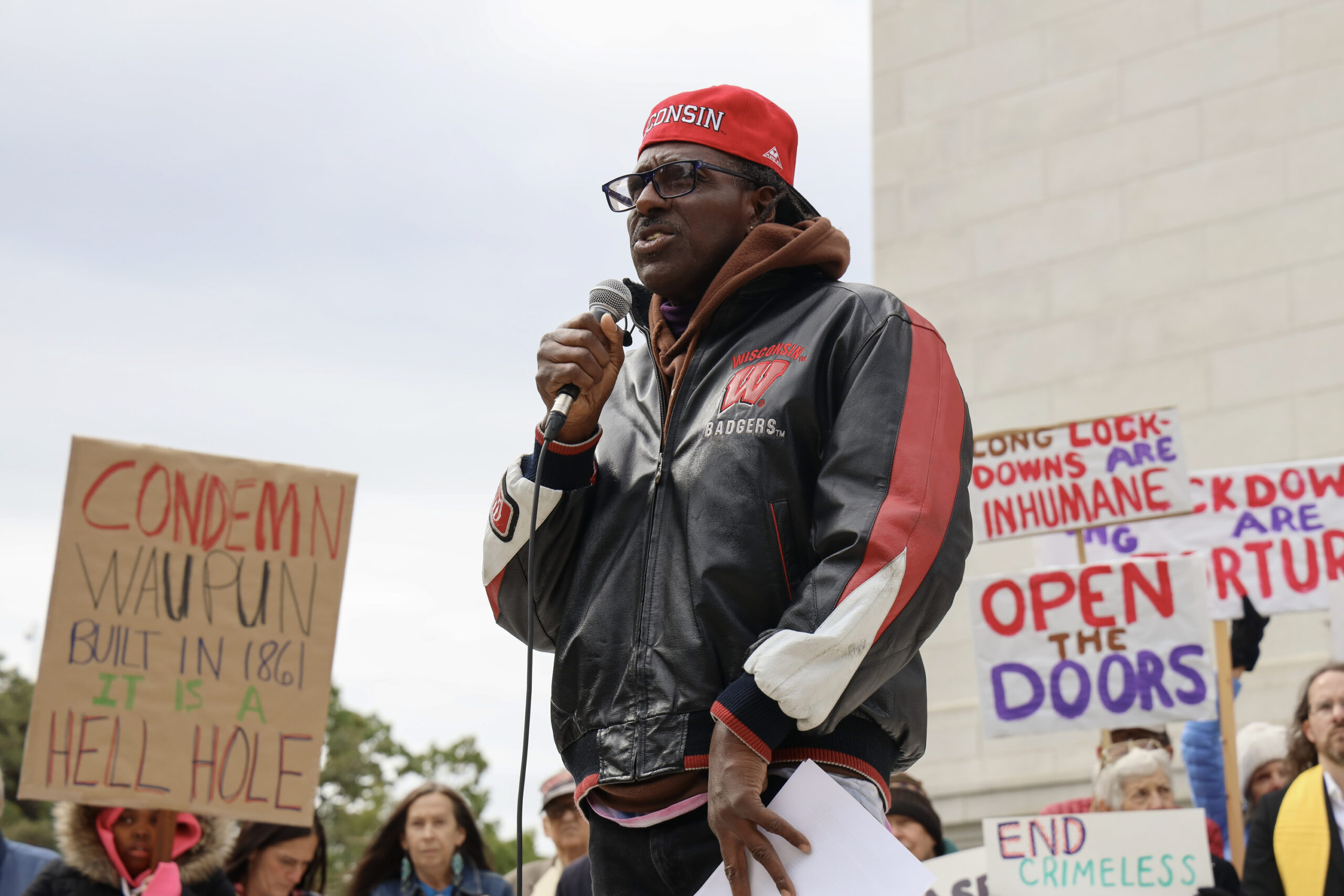Talib Akbar speaks during an Oct. 10, 2023, protest at the Wisconsin State Capitol