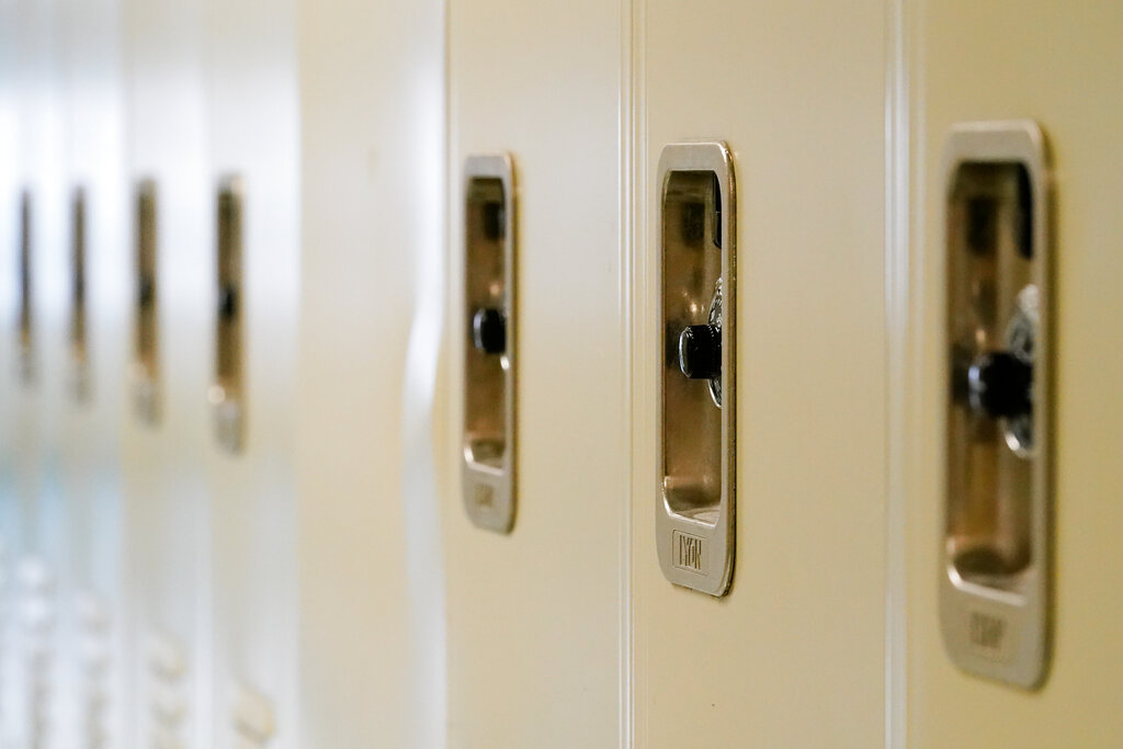 A row of school lockers.