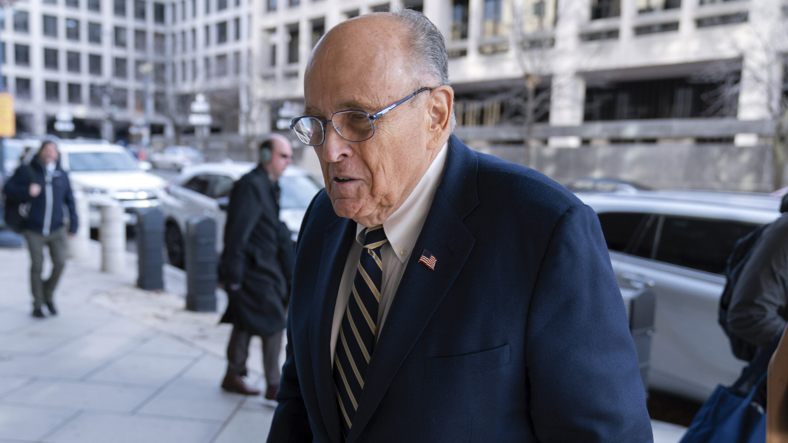 Rudy Giuliani arrives at the federal courthouse in Washington, D.C., on Wednesday for a trial to determine how much he