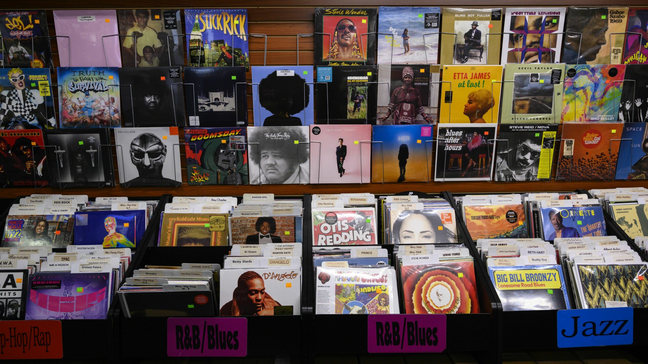 Vinyl Records are seen for sale at the Sound Garden record shop in Fells Point, Baltimore.