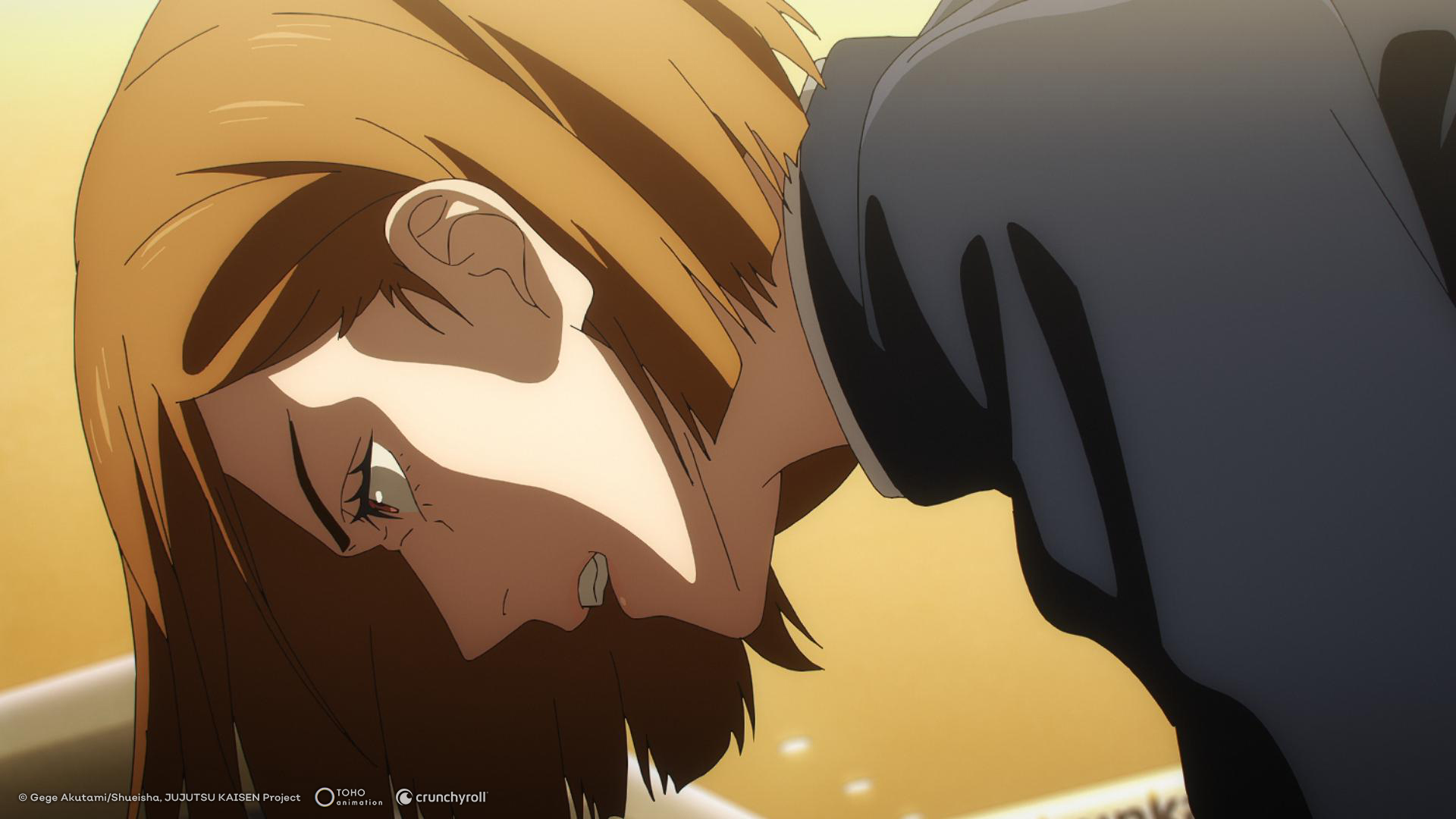 The anime character Nobara Kugisaki is hunched over during the show "Jujutsu Kaisen."