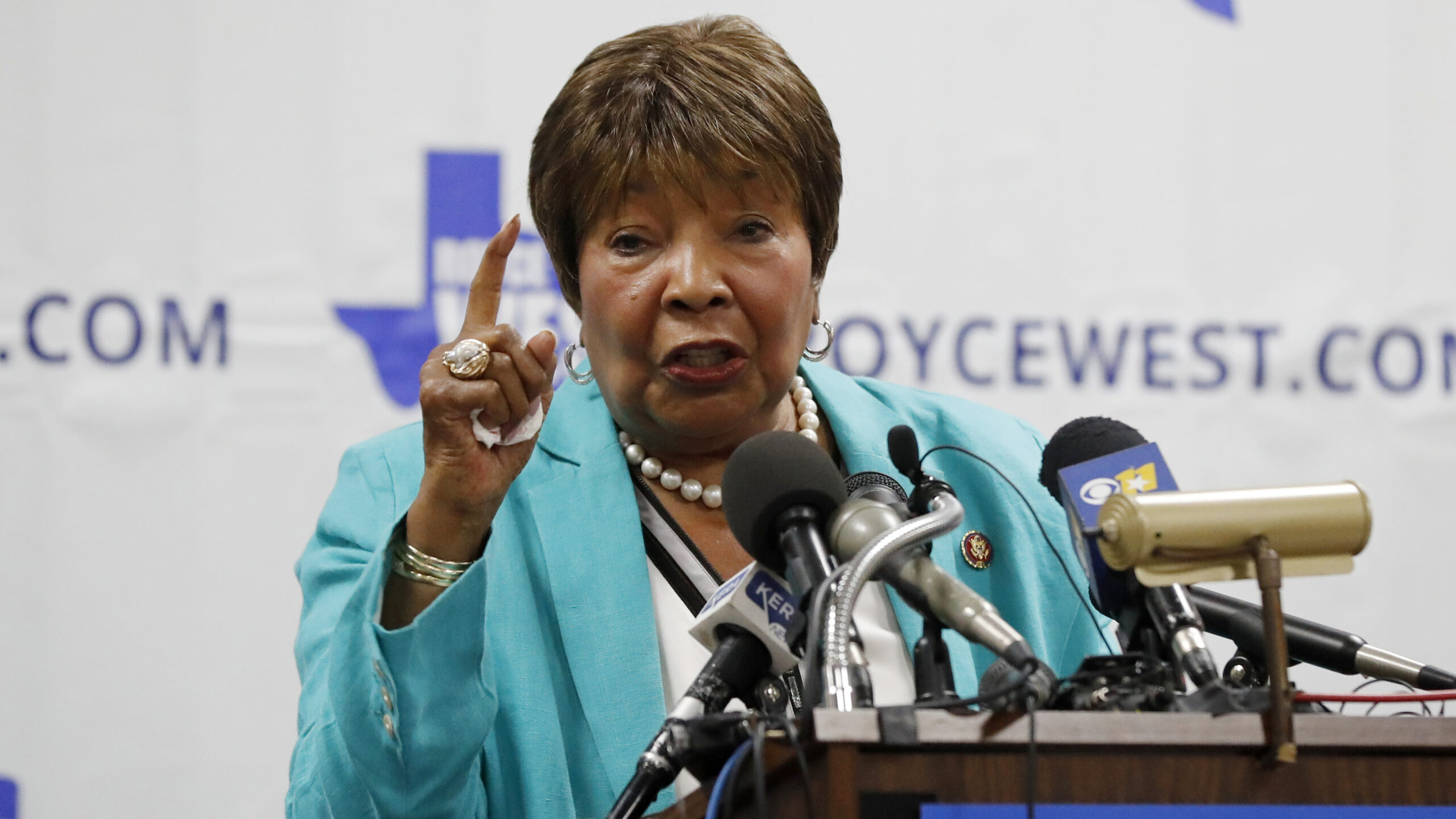 Former U.S. Rep. Eddie Bernice Johnson, D-Texas, died on Sunday. Johnson, pictured in 2019, is seen introducing state