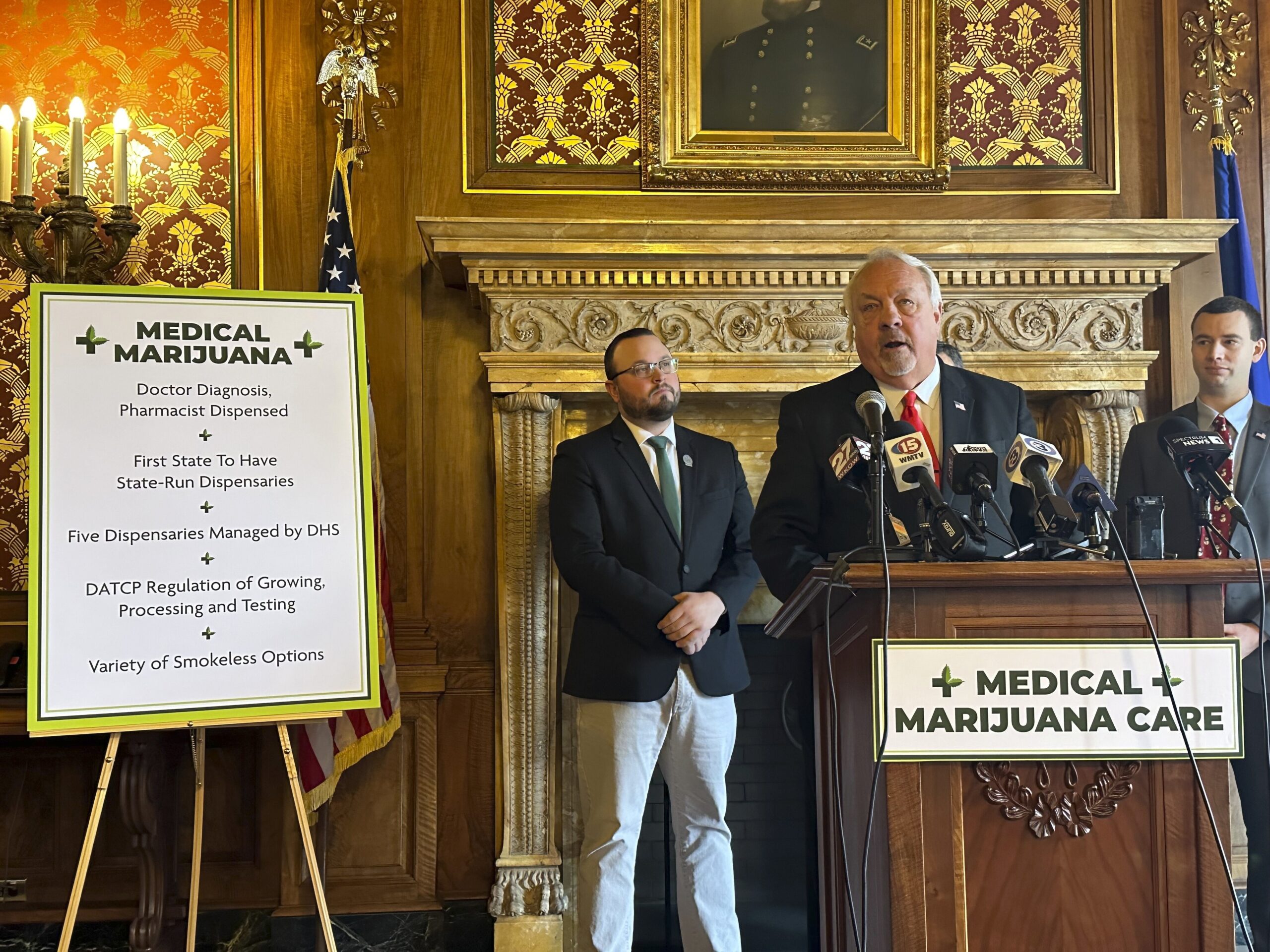 Republican Rep. Jon Plumer unveils a GOP proposal to legalize medical marijuana in Wisconsin at a Capitol news conference