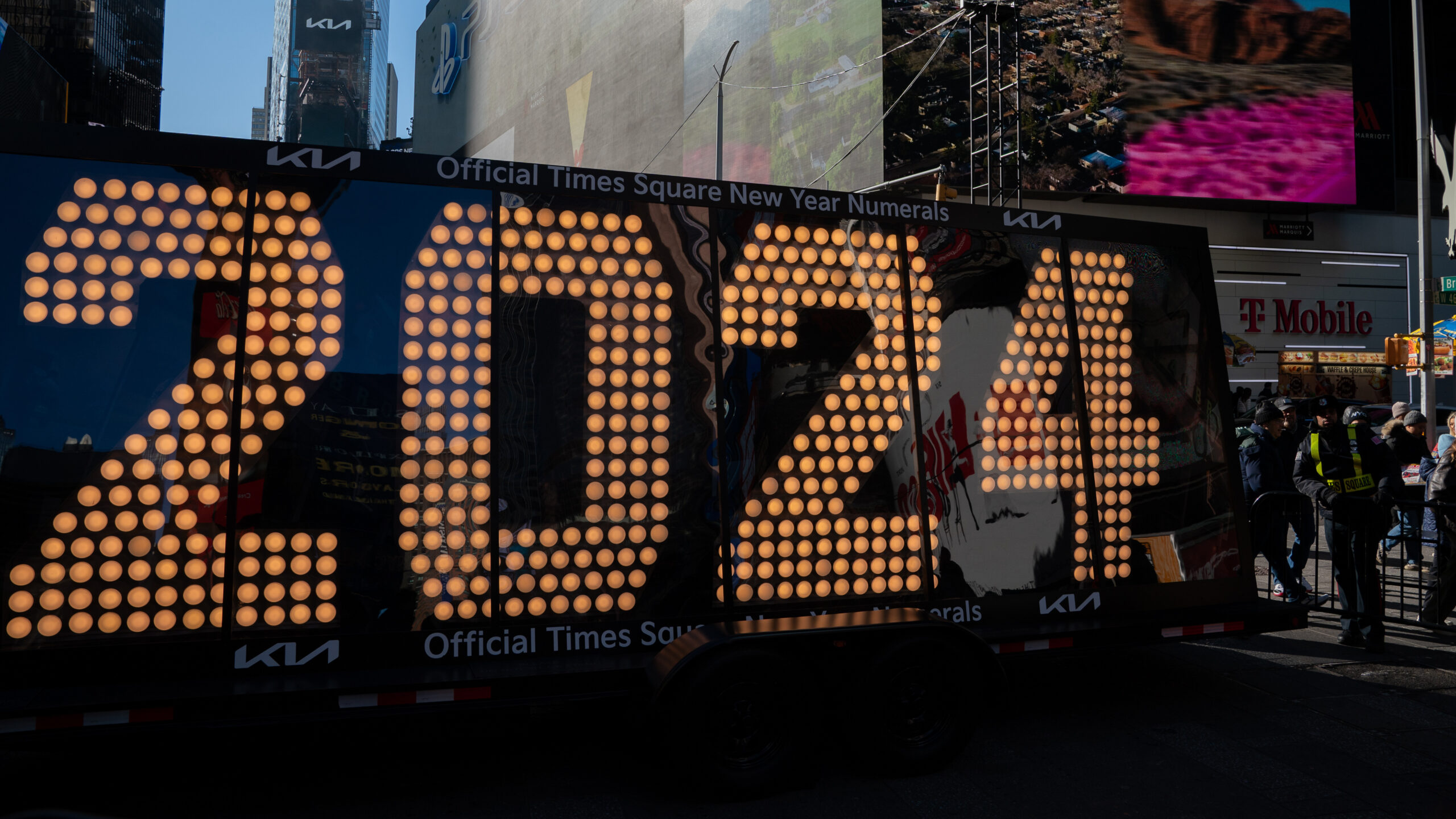 The numeral 2024 in Times Square in New York City on Dec. 20. 2023, after traveling across the country, beginning in Los