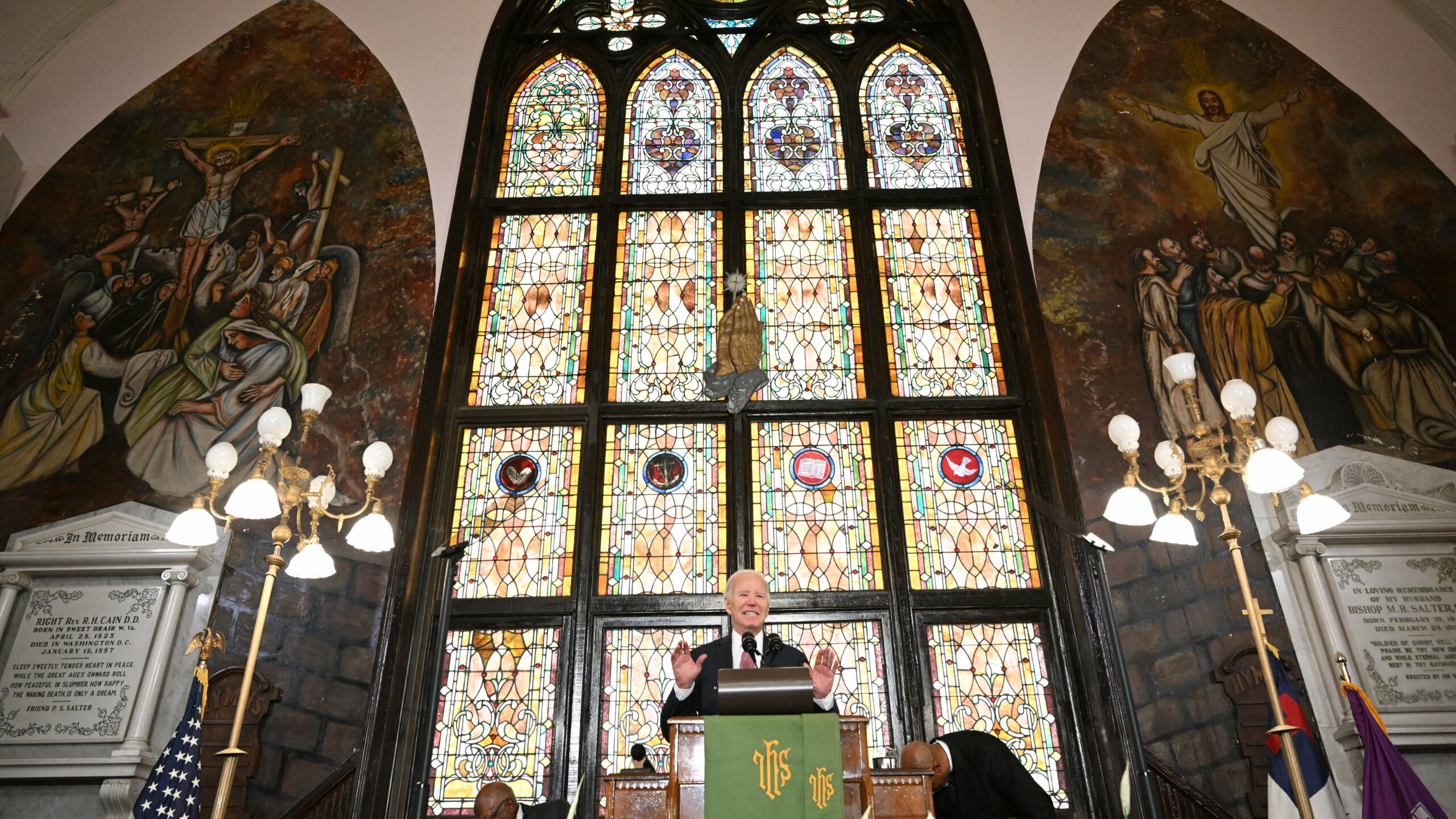 President Biden was giving a campaign speech at Mother Emanuel AME Church in Charleston, S.C., when protesters