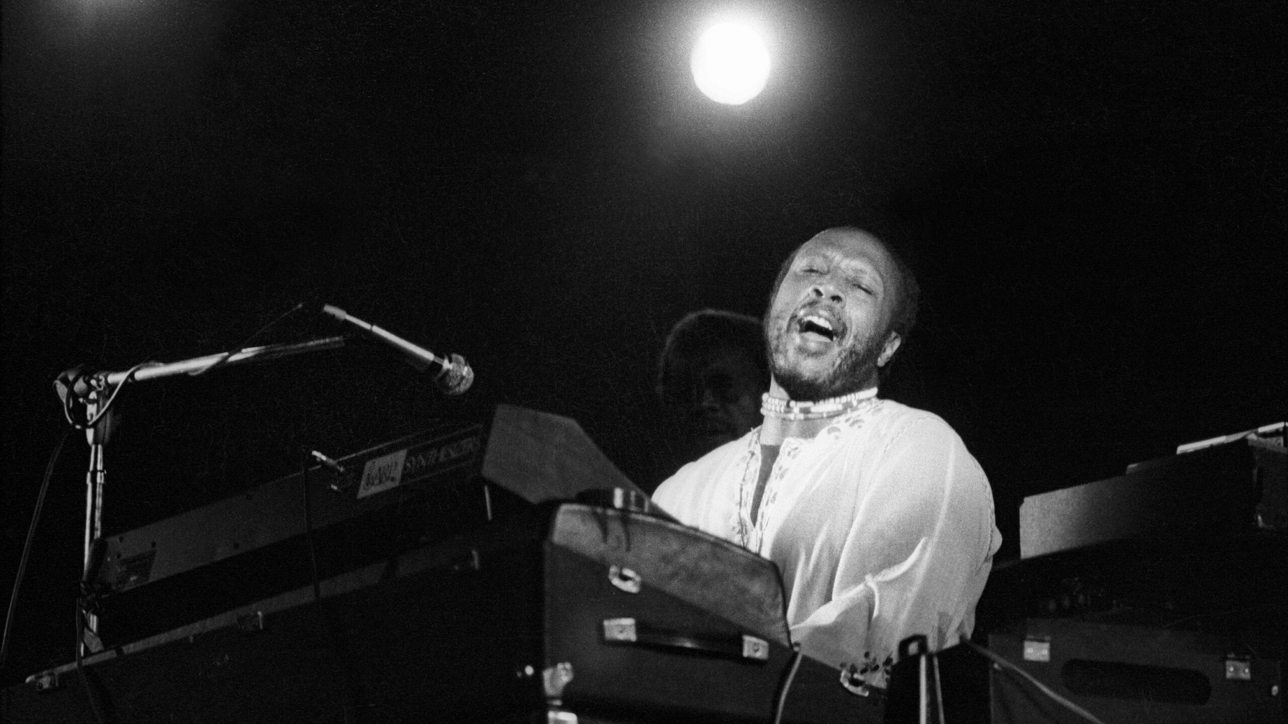 Les McCann performs at the Newport Jazz Festival in 1974.