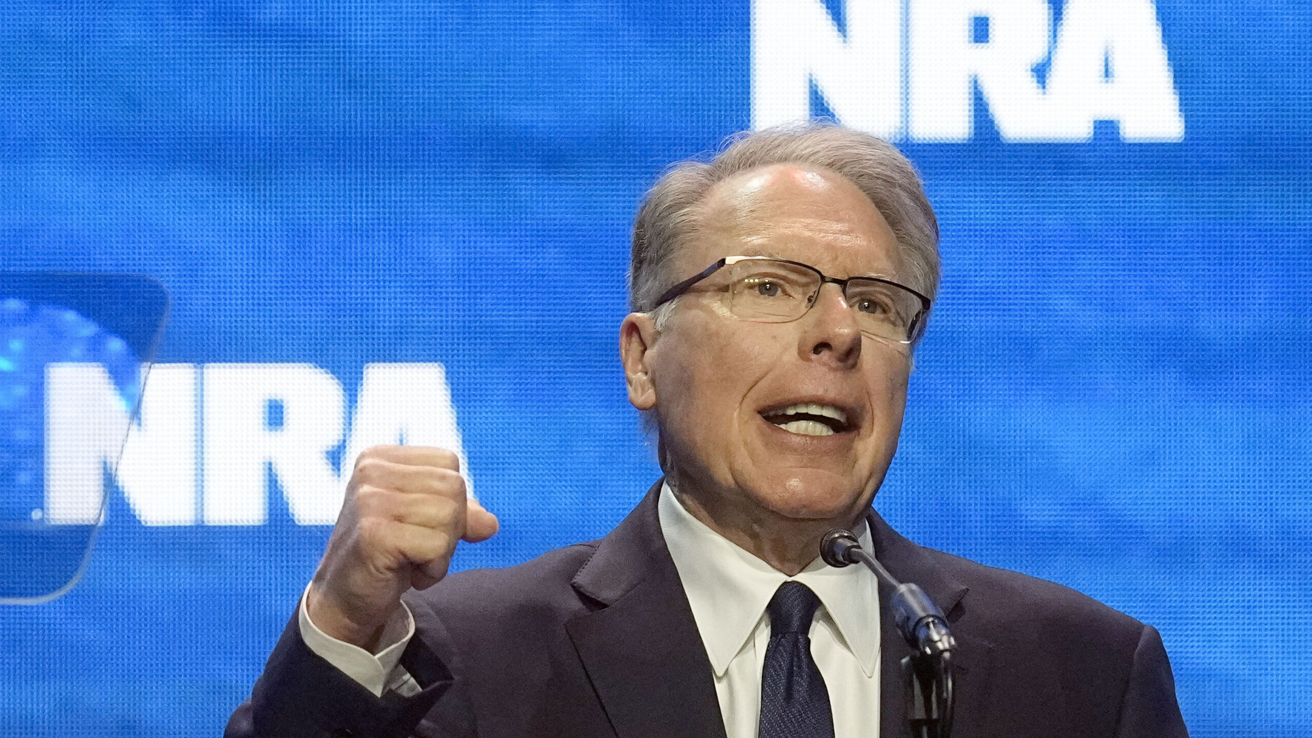 Wayne LaPierre, CEO and executive vice-president of the National Rifle Association, addresses the NRA convention in