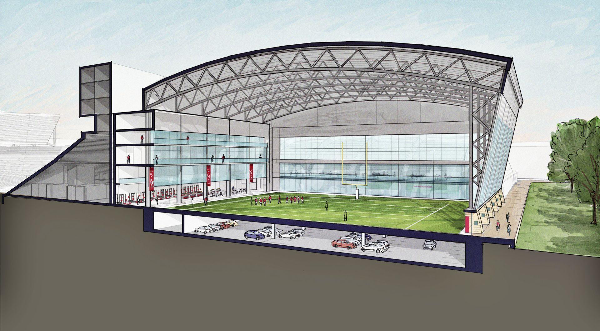 A new indoor practice facility would replace the "Shell."
