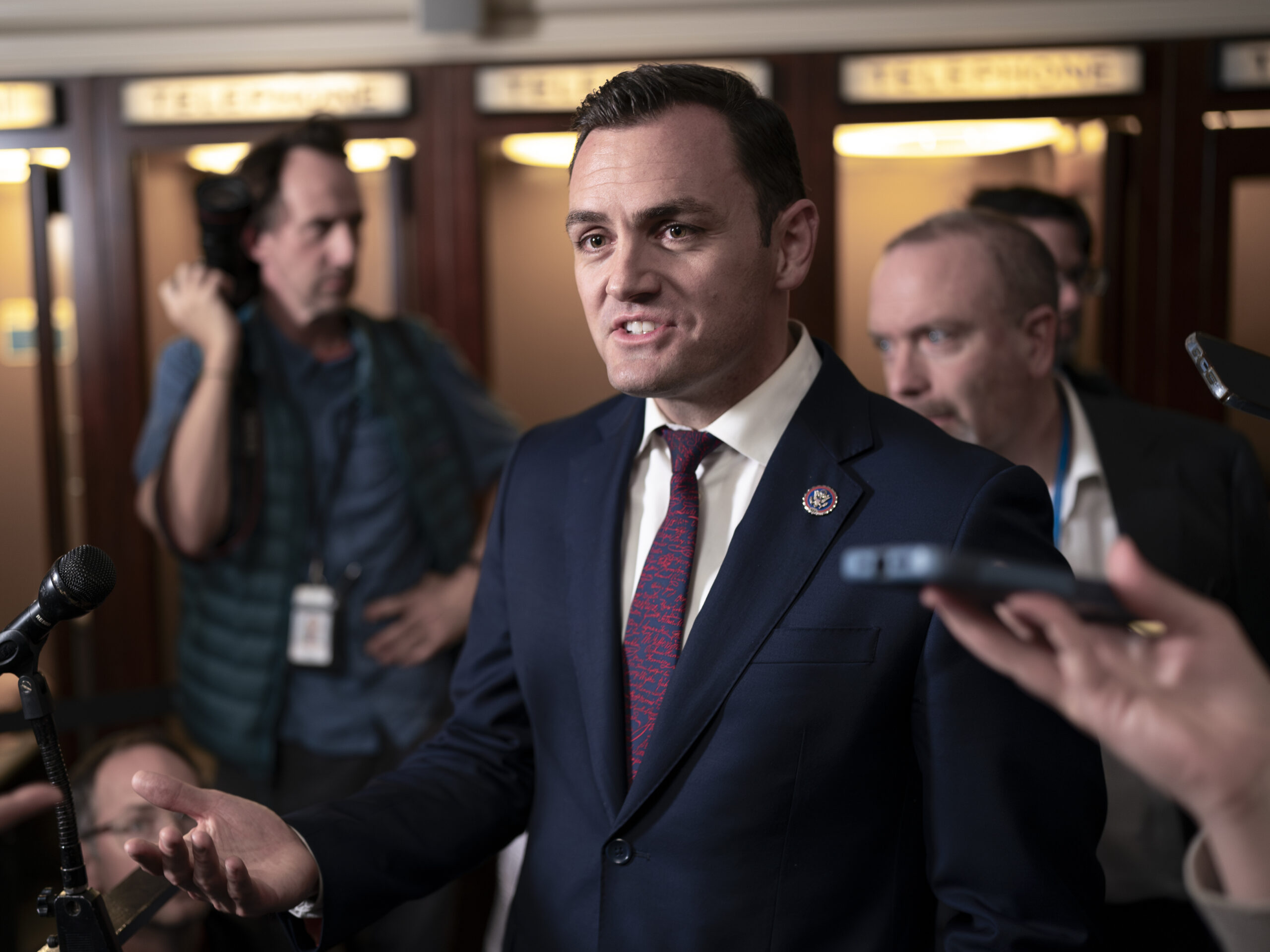 Rep. Mike Gallagher, R-Wis., speaks to reporters on Oct. 24, 2023. Gallagher announced his retirement Saturday.