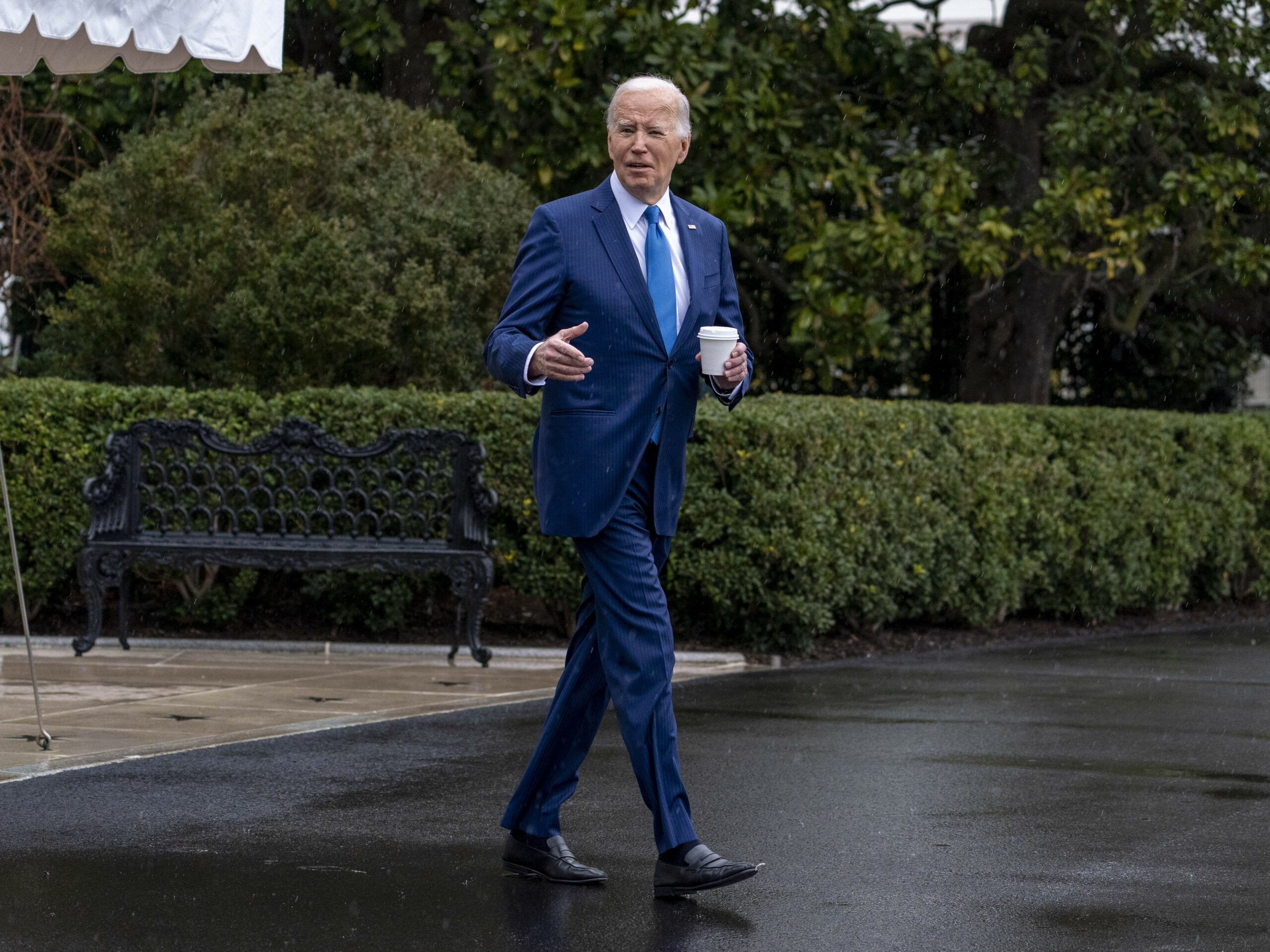 President Biden walks out of the White House on Feb. 28 to board Marine One for a short trip to Walter Reed National Military Medical Center in Bethesda, Md., for his annual physical.