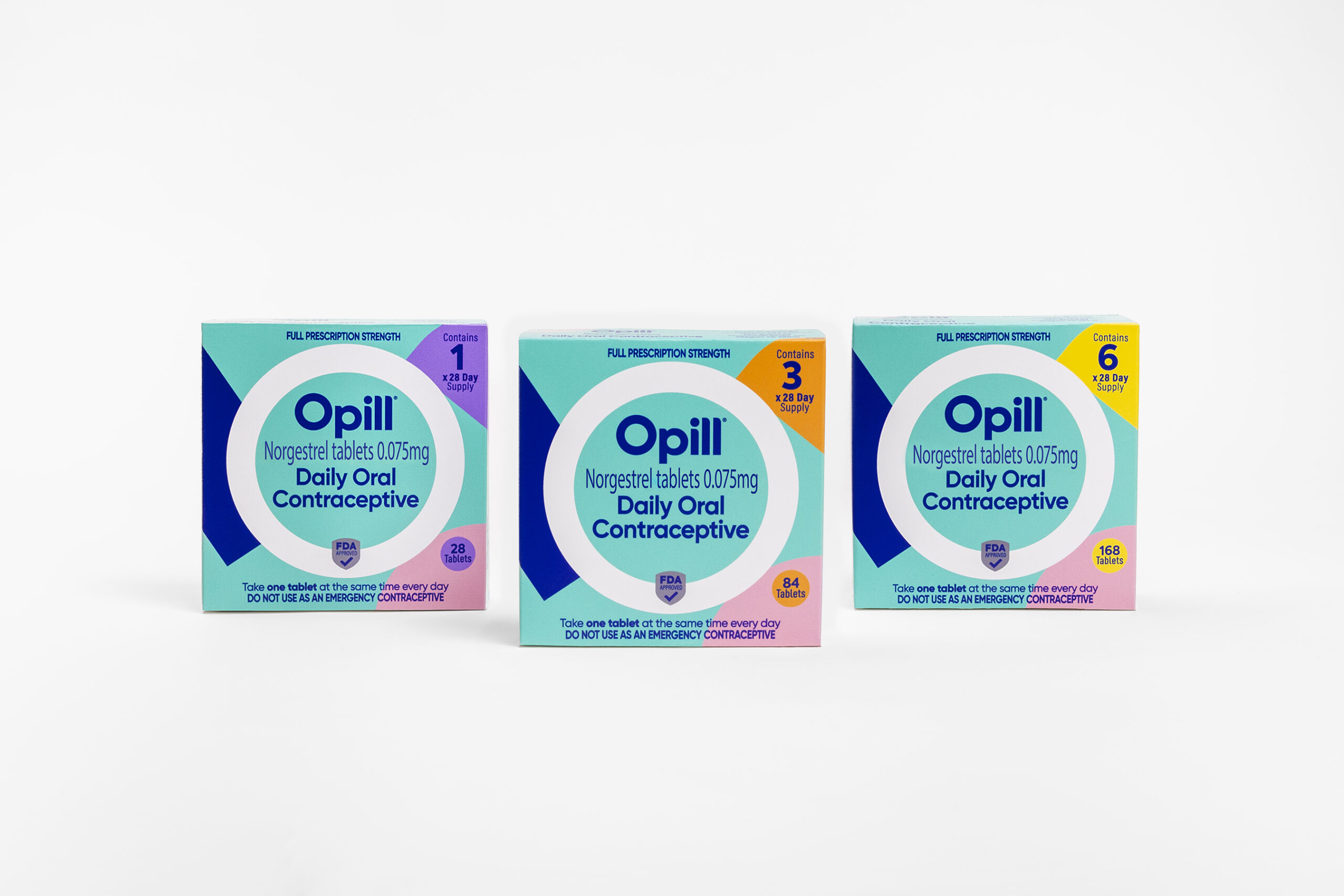 Three Opill boxes
