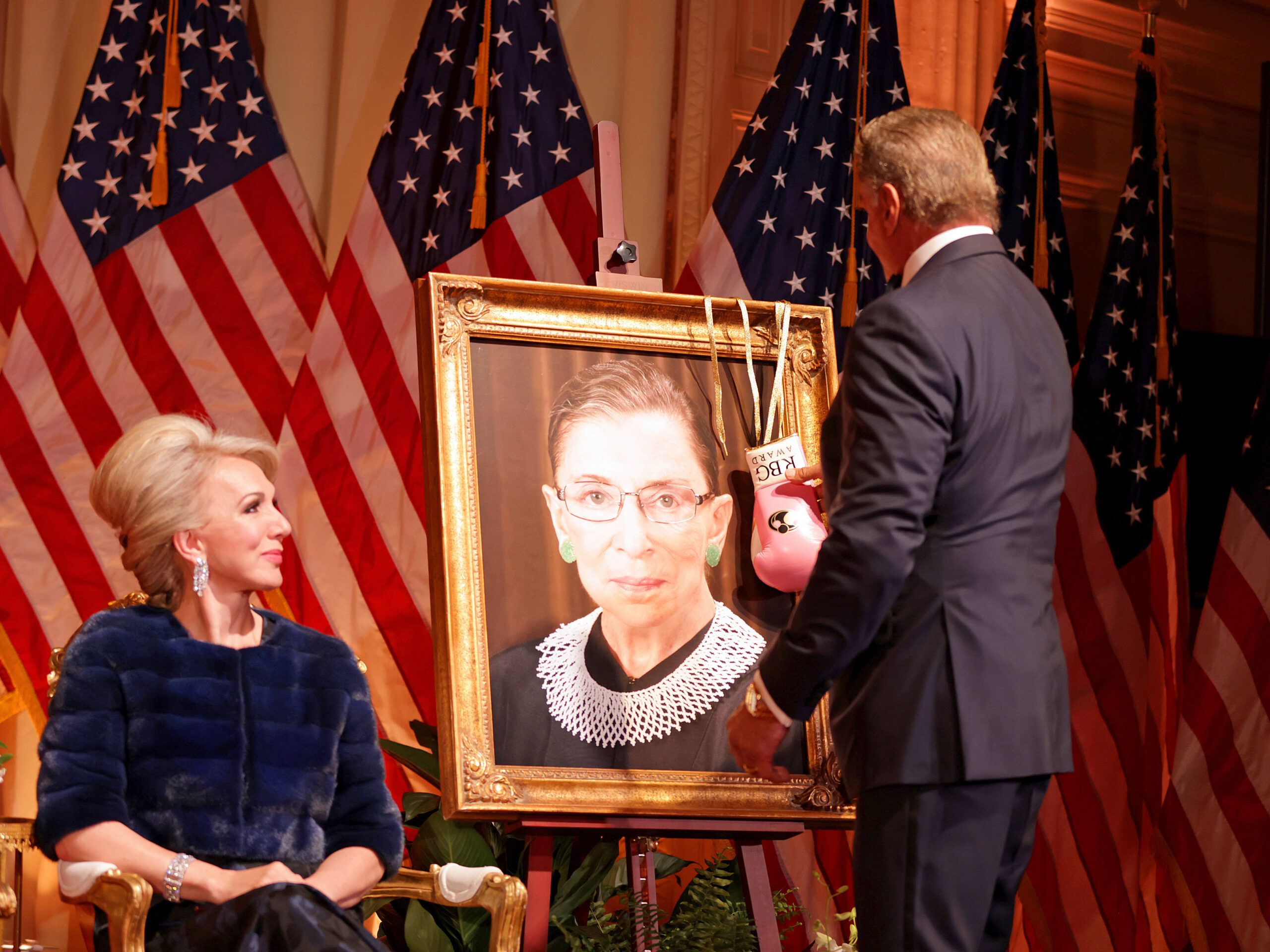 What is the foundation behind the Ruth Bader Ginsburg award controversy?