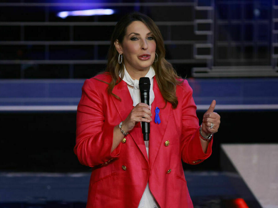 Former RNC Chairwoman Ronna McDaniel, shown at last November's Republican presidential primary debate on NBC. The network hired her and then fired her in the course of a week after a newsroom revolt.