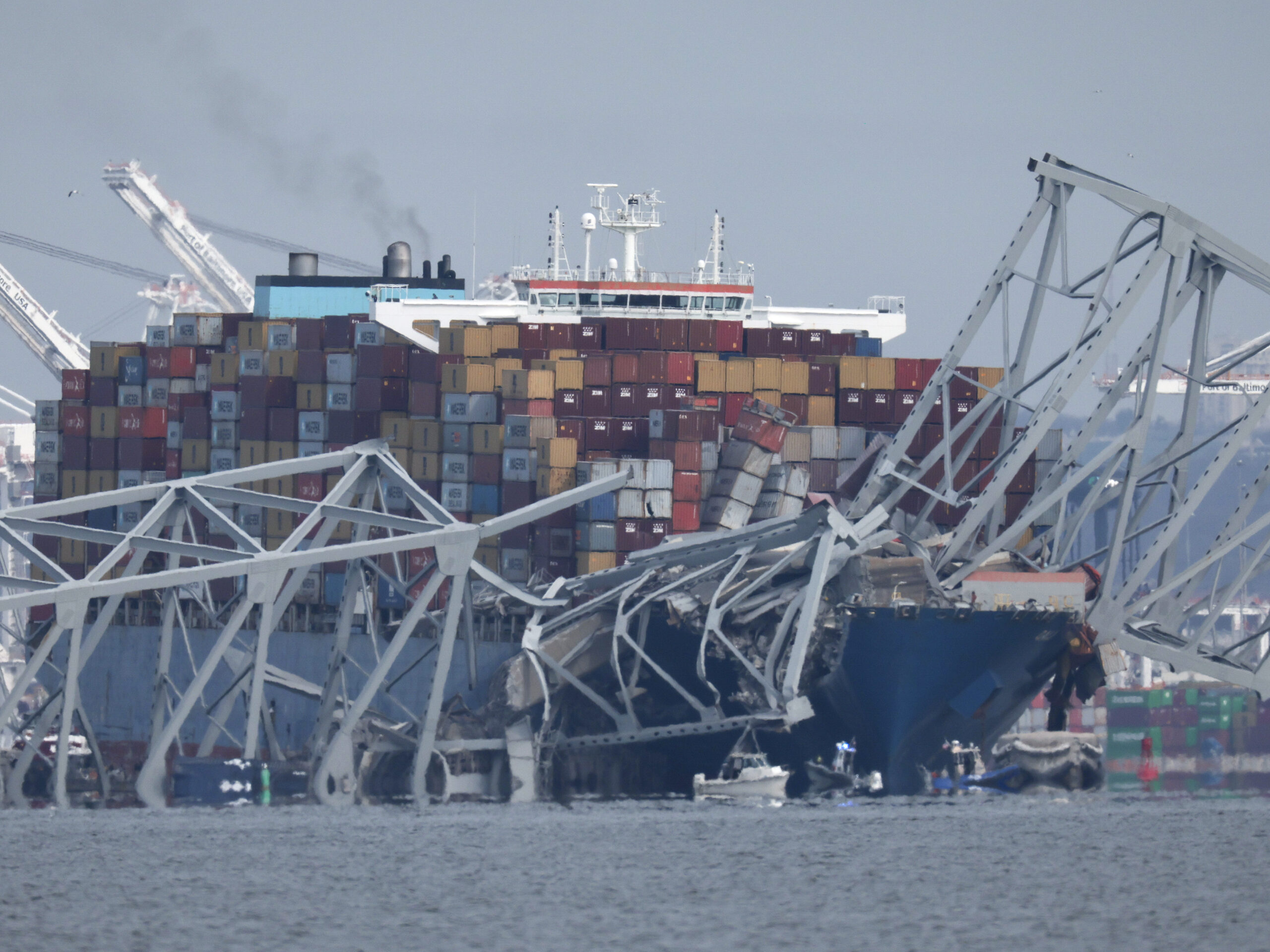 The container ship Dali after it ran into and collapsed the Francis Scott Key Bridge on Tuesday in Baltimore.