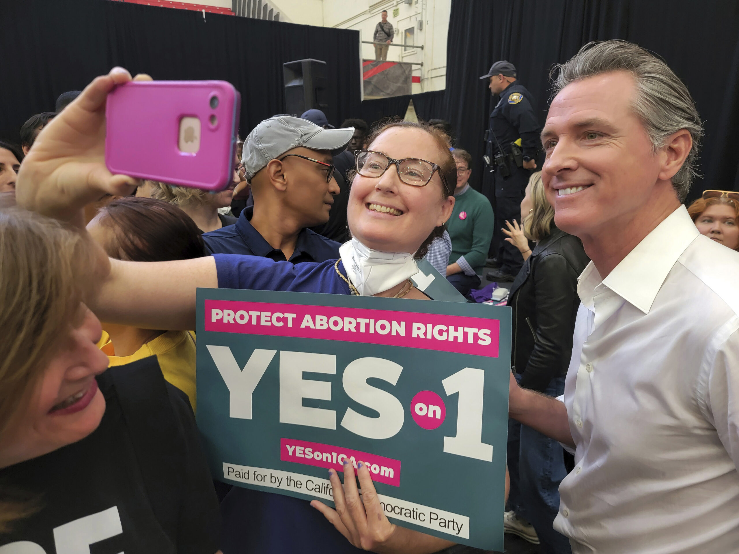 In a file photo from Nov. 6, 2022, California Gov. Gavin Newsom appears at a rally in support of Proposition 1, a state constitutional amendment to guarantee the right to abortion and contraception.
