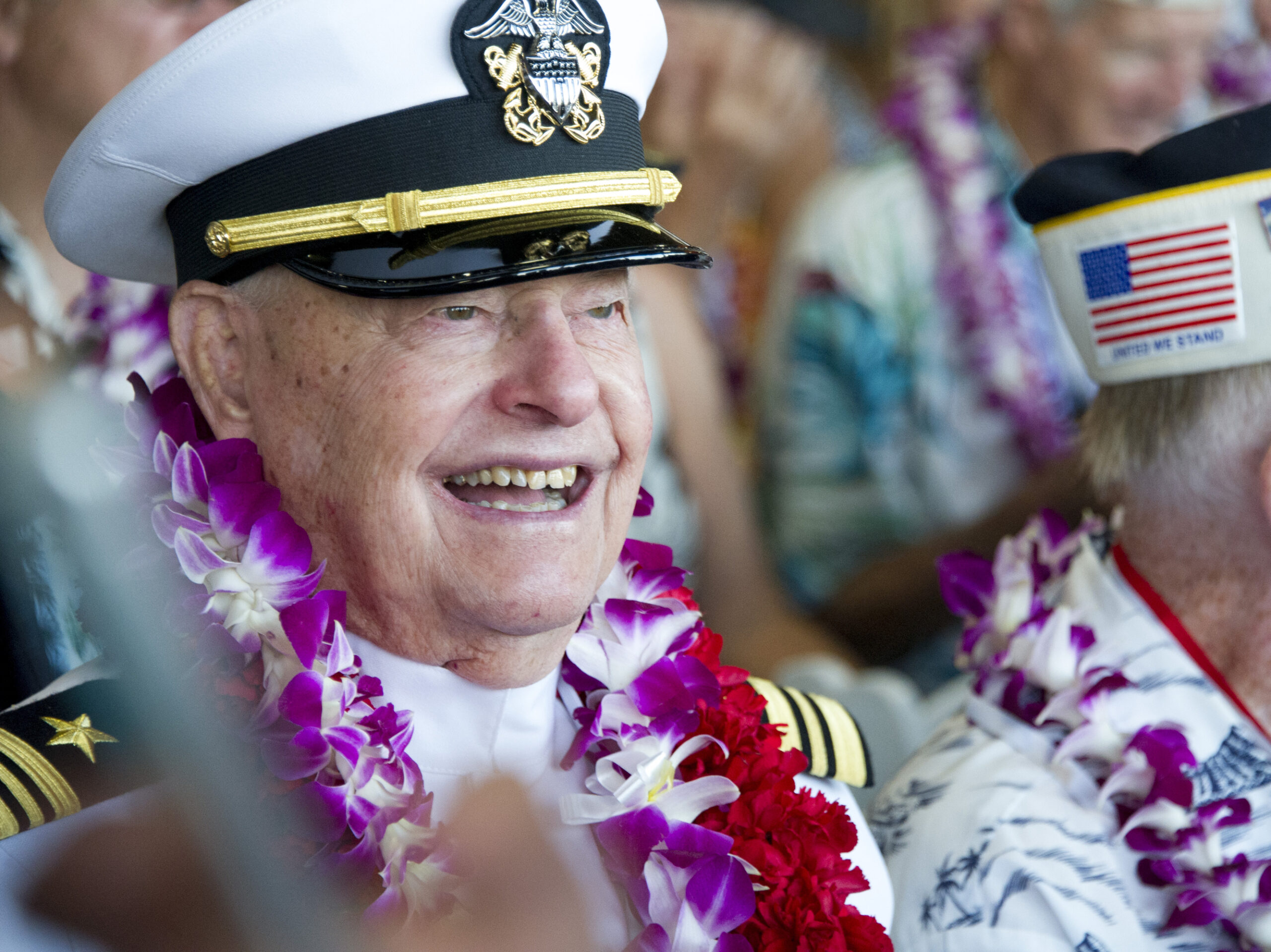 Lou Conter, pictured at the 75th anniversary of the Japanese attack on Pearl Harbor, in 2016, died on Monday. He was the last living survivor of the USS Arizona battleship that exploded and sank during the Japanese bombing of Pearl Harbor.