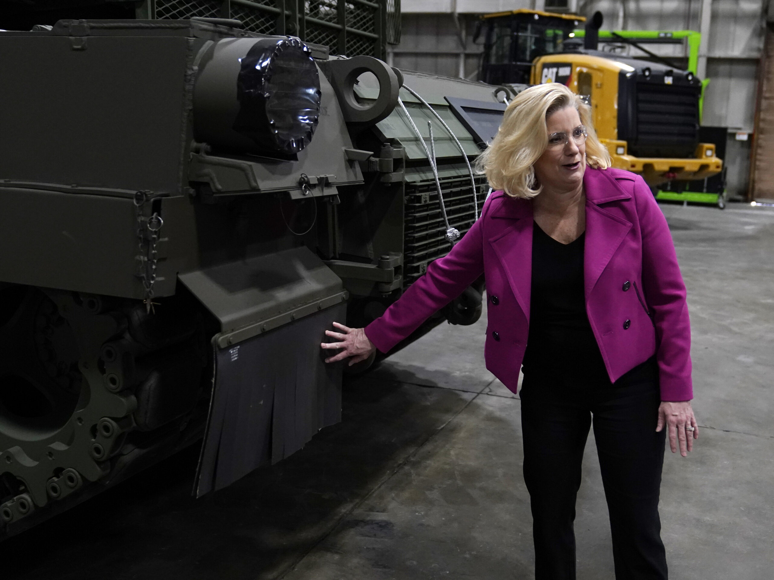 Secretary of the Army Christine Wormuth looks over the latest version of the M1A2 Abrams main battle tank as she tours the Joint Systems Manufacturing Center on Feb. 16, 2023, in Lima, Ohio.