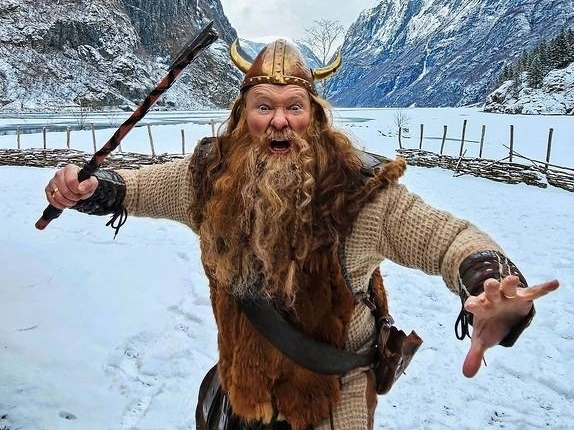 Conan O'Brien dresses as a Viking in Norway.