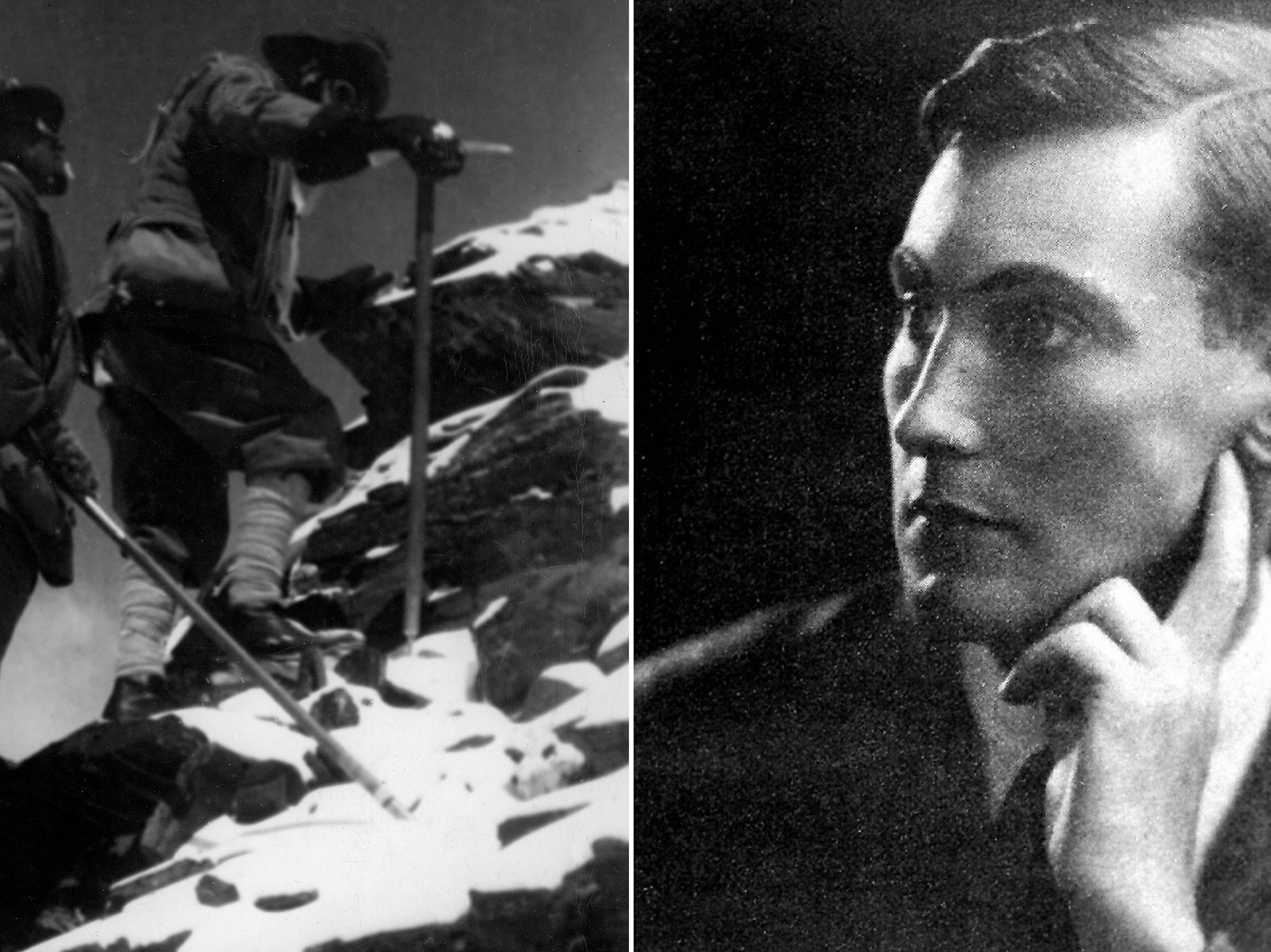 British explorer George Mallory and fellow climber Edward Felix Norton scale the north-east ridge of Mount Everest in 1922, left, while Mallory is seen in an undated file photo, right.