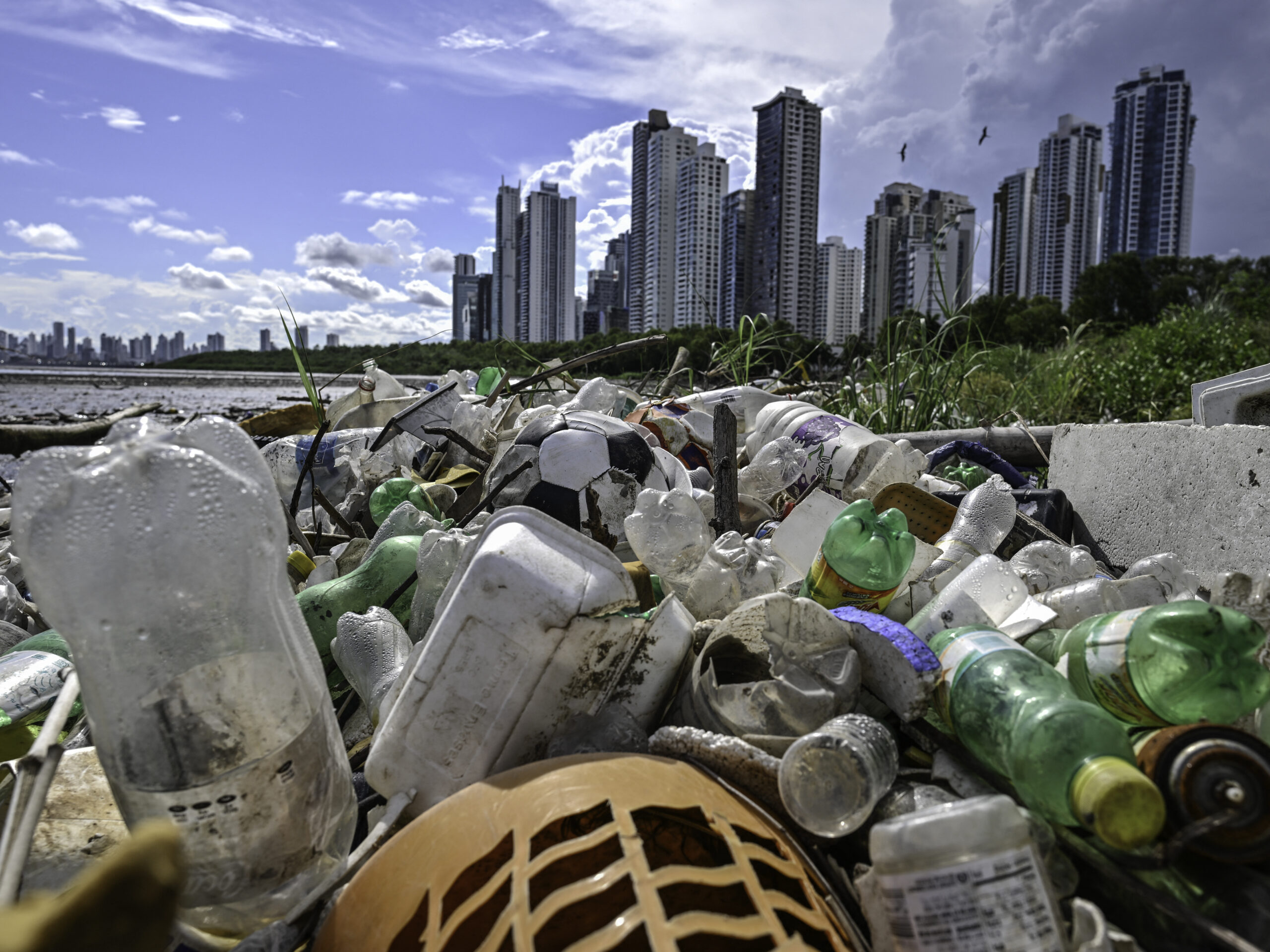 Plastic waste and garbage are seen at a beach in Panama.