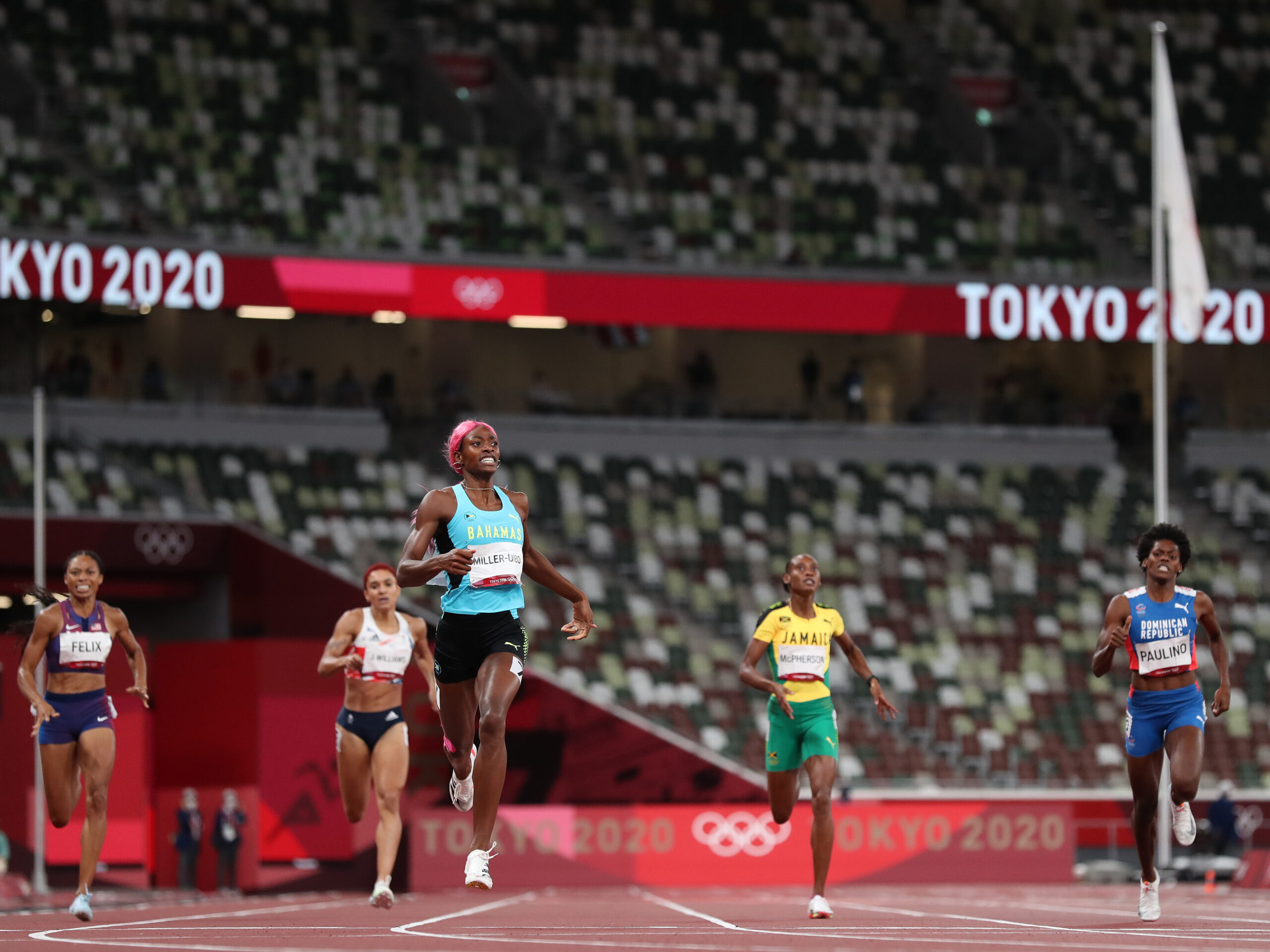 Shaunae Miller-Uibo of the Bahamas wins the gold medal during the women's 400-meters during the Tokyo Olympic Games in August 2021.