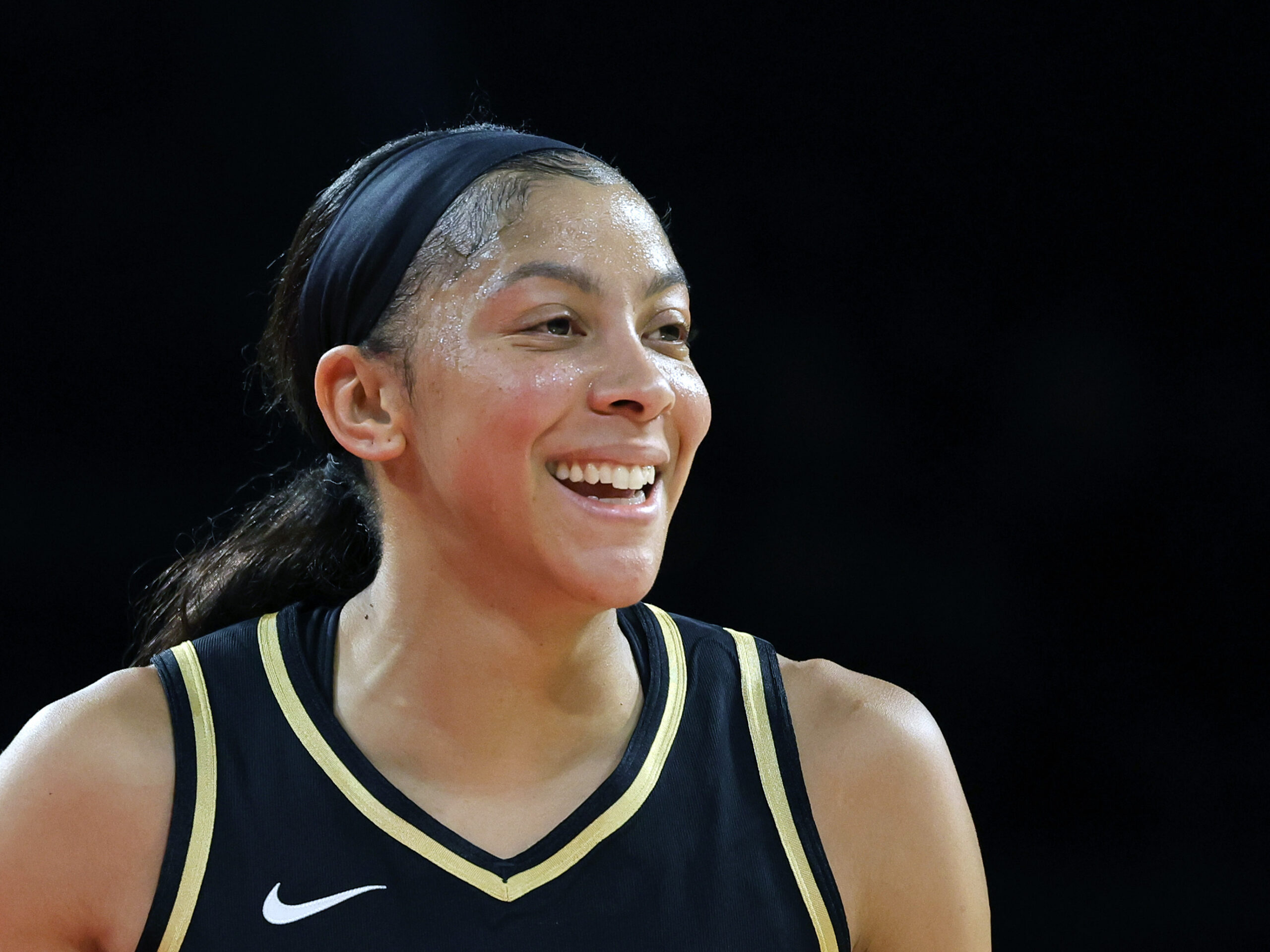 Candace Parker #3 of the Las Vegas Aces is pictured at Michelob Ultra Arena on July 1, 2023 in Las Vegas. Parker announced her retirement on Sunday.