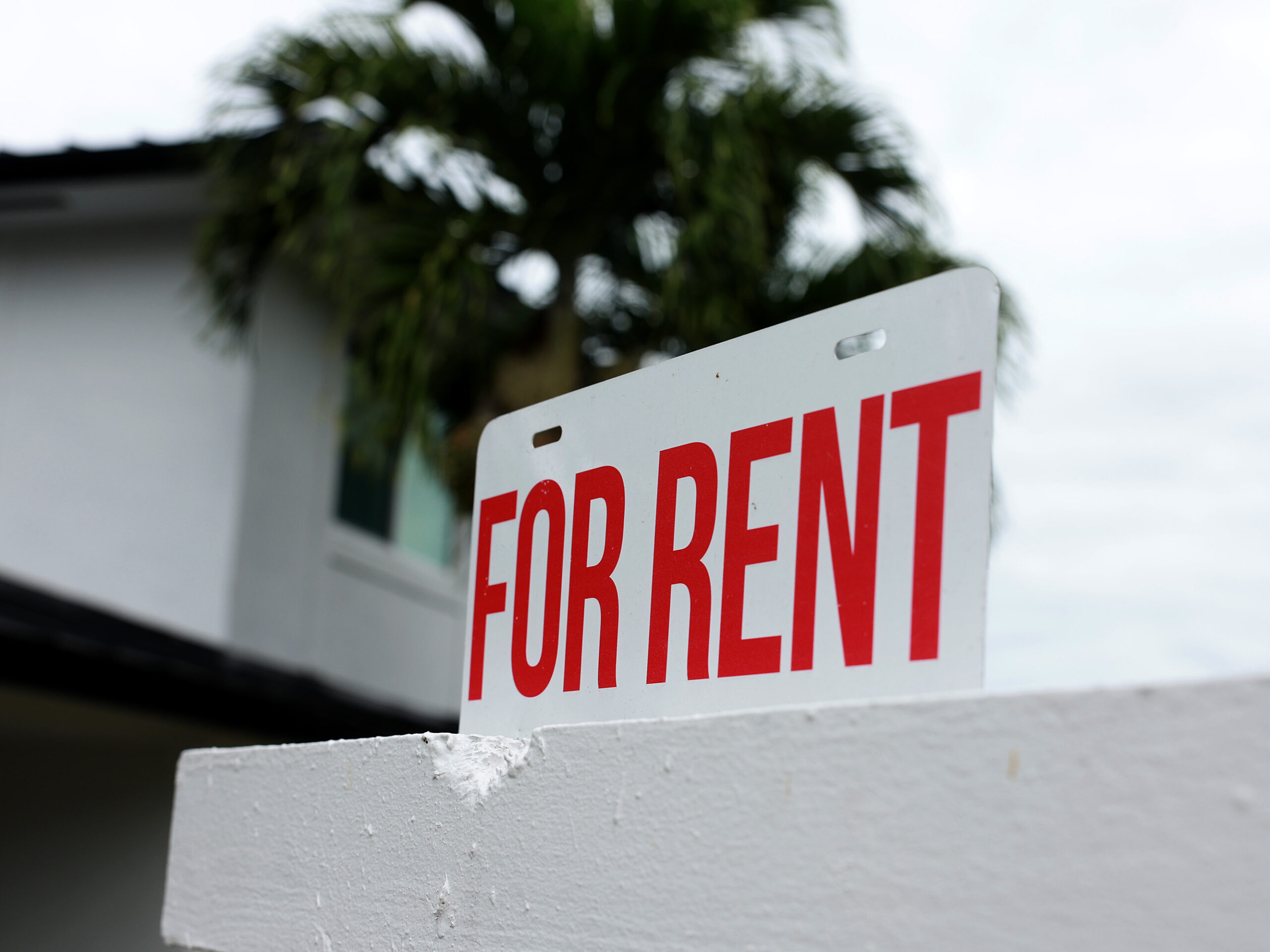 A "for rent" sign in front of a home in December 2023 in Miami, Florida.