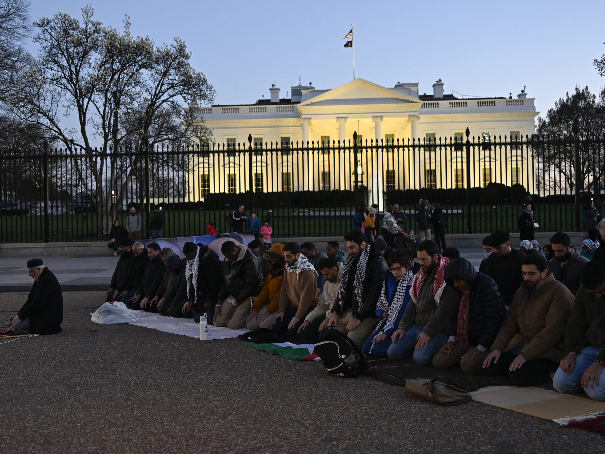 Muslims gather to hold a demonstration to demand ceasefire for Gaza in front of the White House on the first day of the holy month of Ramadan on March 11.