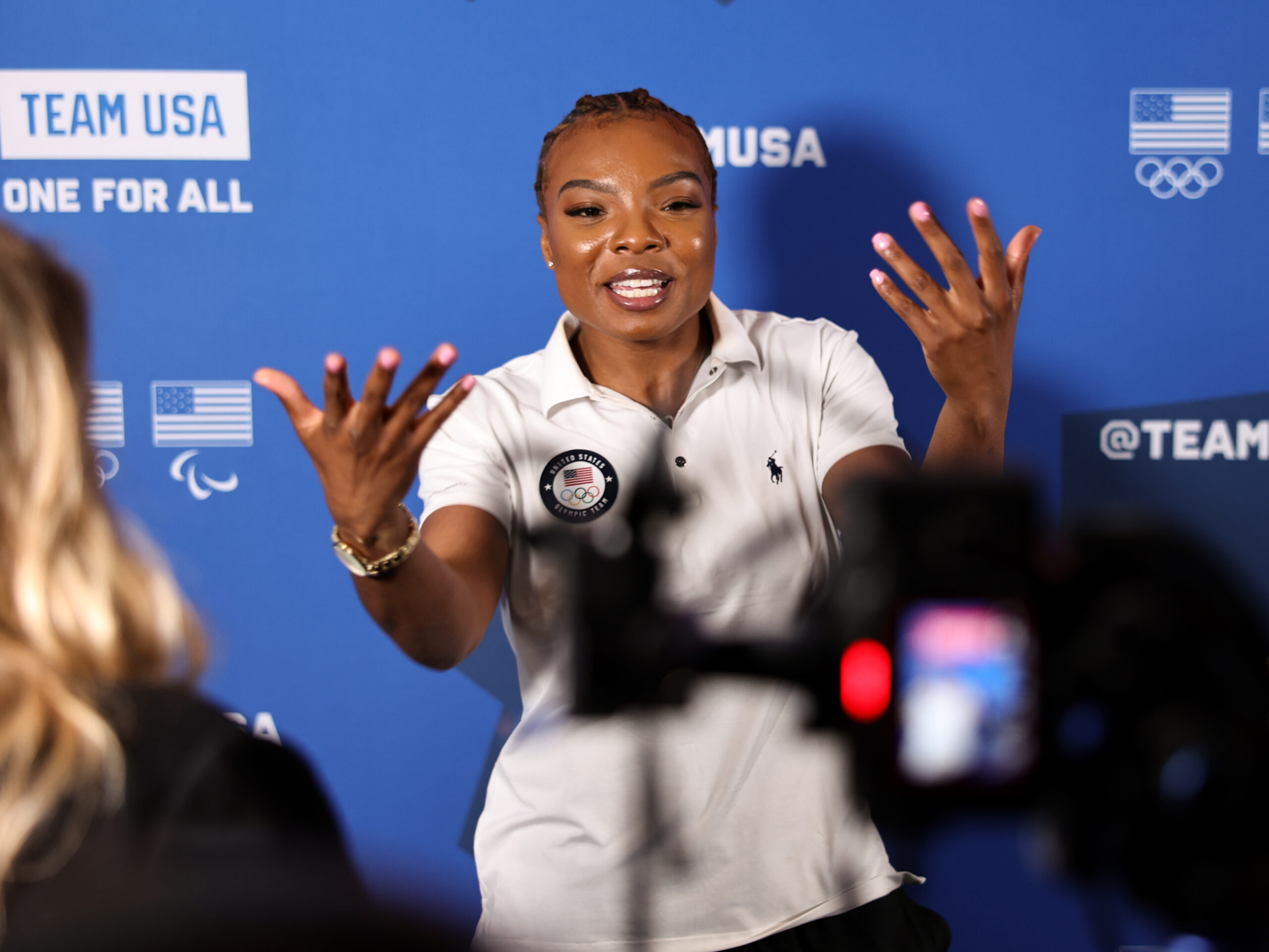 Boxer Morelle McCane speaks to reporters at the Team USA Media Summit on Monday in New York City.