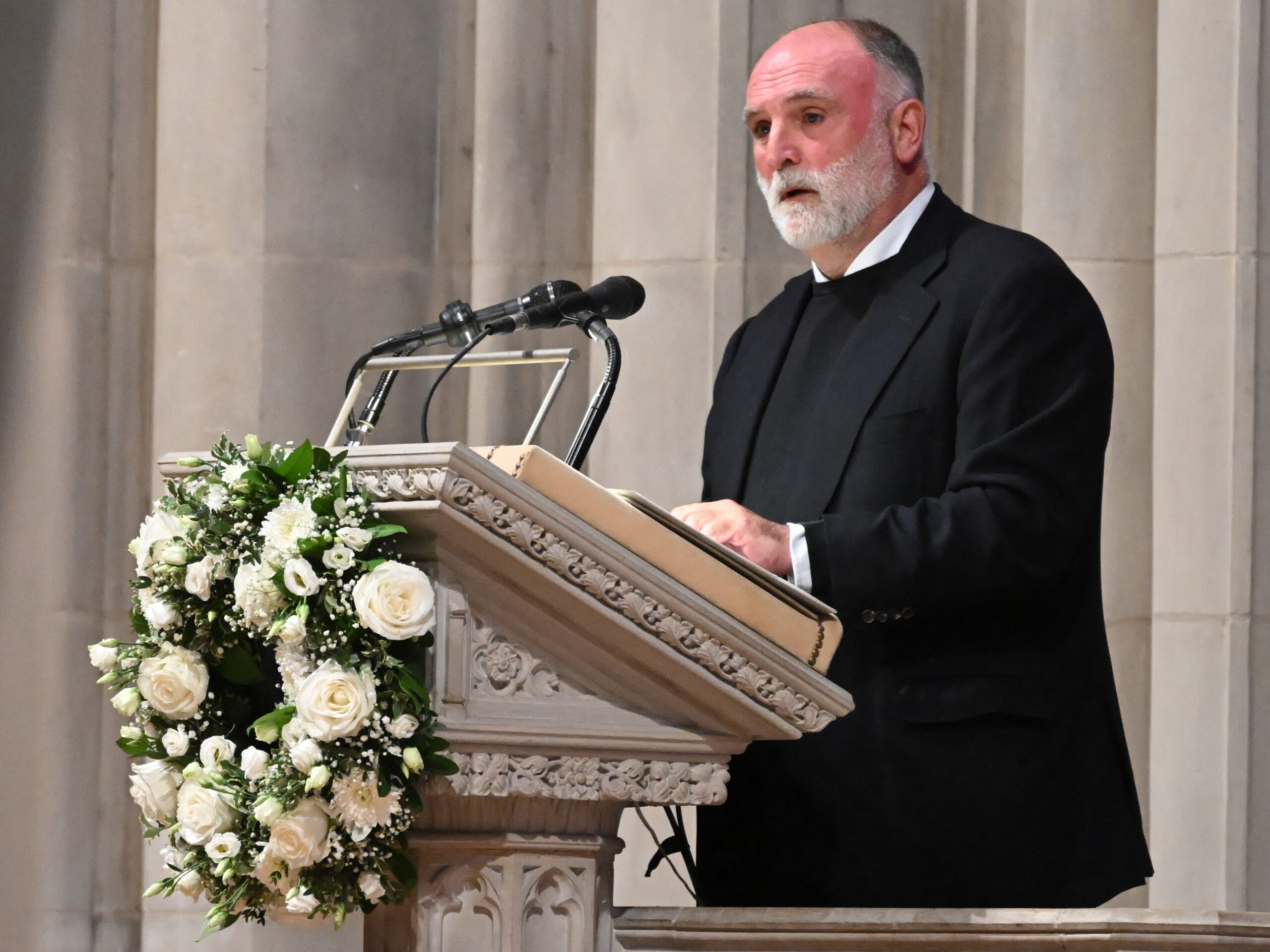World Central Kitchen Founder José Andrés speaks Thursday at the Washington National Cathedral during an interfaith memorial service for the seven workers from the group who were killed in Gaza.