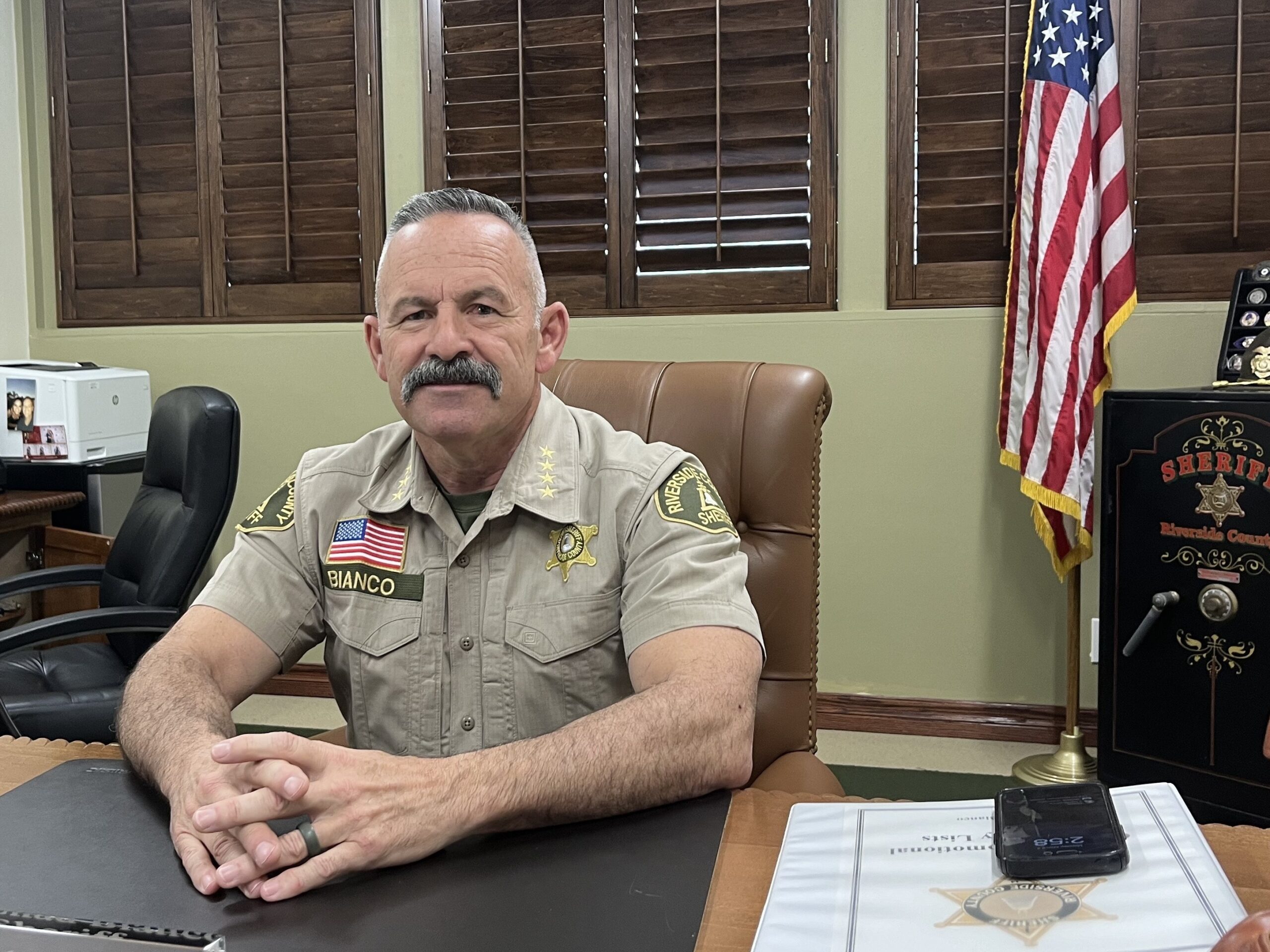 Riverside County Sheriff Chad Bianco, who says legalization has increased incentives for unlicensed cannabis farms and associated violent crime.