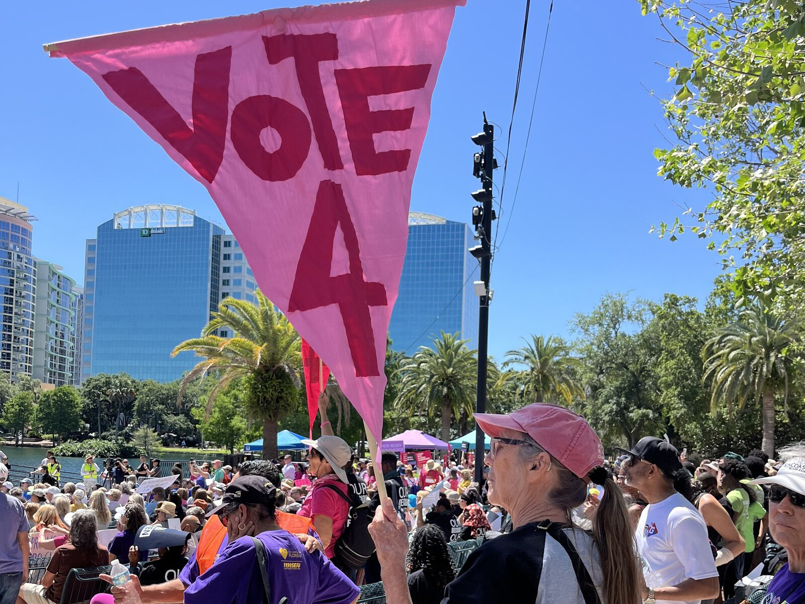 Organizers say that more than 1,000 people were in attendance at a rally for abortion rights in Orlando, Fla. on Saturday, April 13.