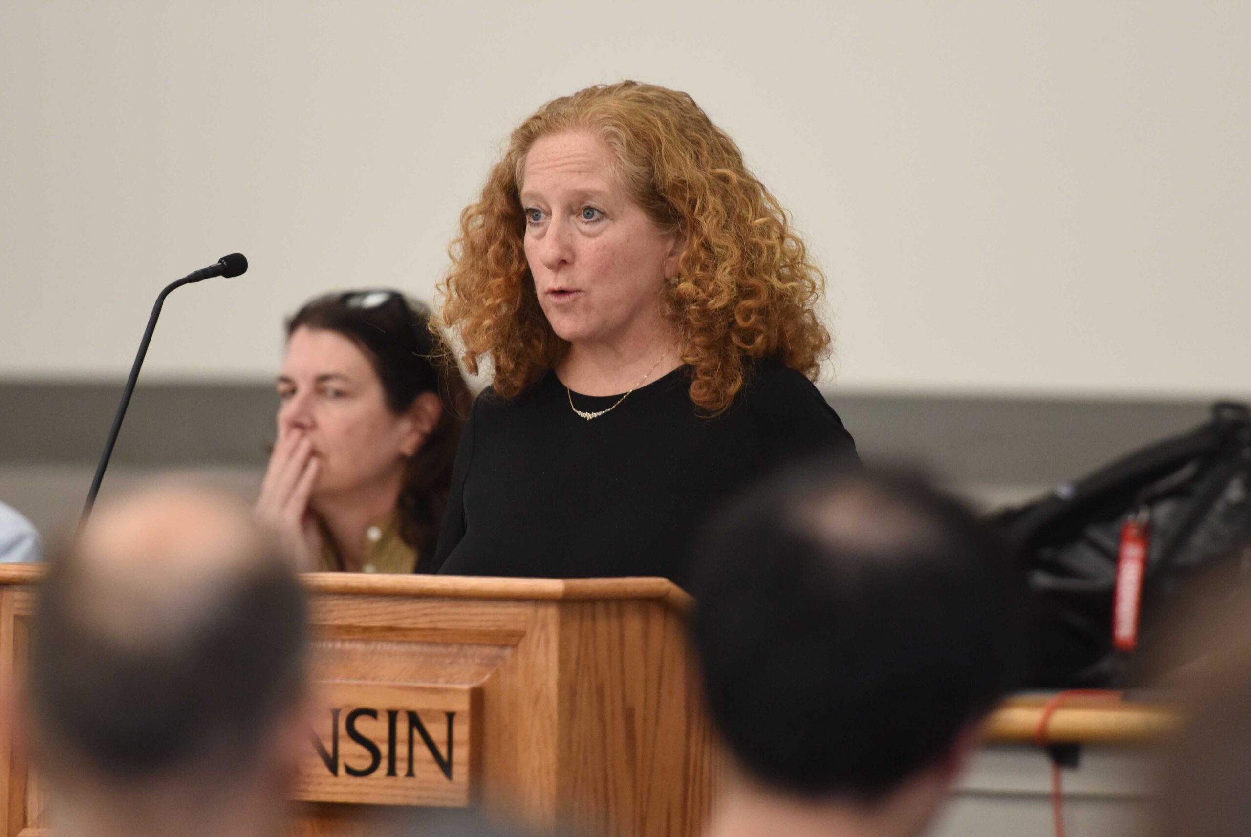 UW-Madison Chancellor Jennifer Mnookin speaks at a podium