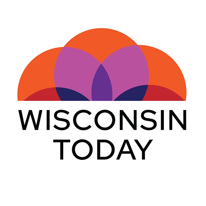 Logo with overlapping orange, purple, and dark purple semi-circles above the words Wisconsin Today in bold black letters on a light background.