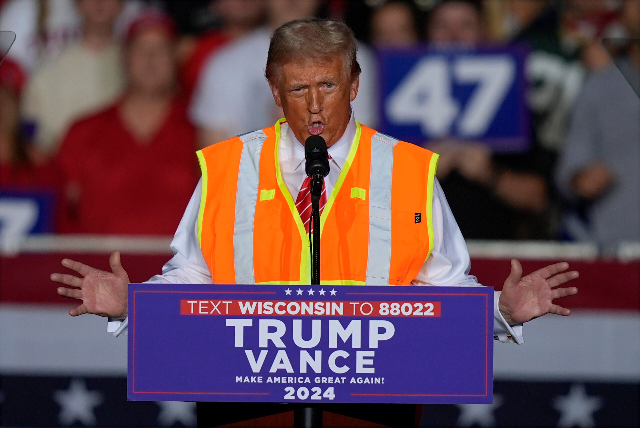 Republican presidential nominee former President Donald Trump speaks at a campaign rally at the Resch Center, Wednesday, Oct. 30, 2024, in Green Bay, Wis.