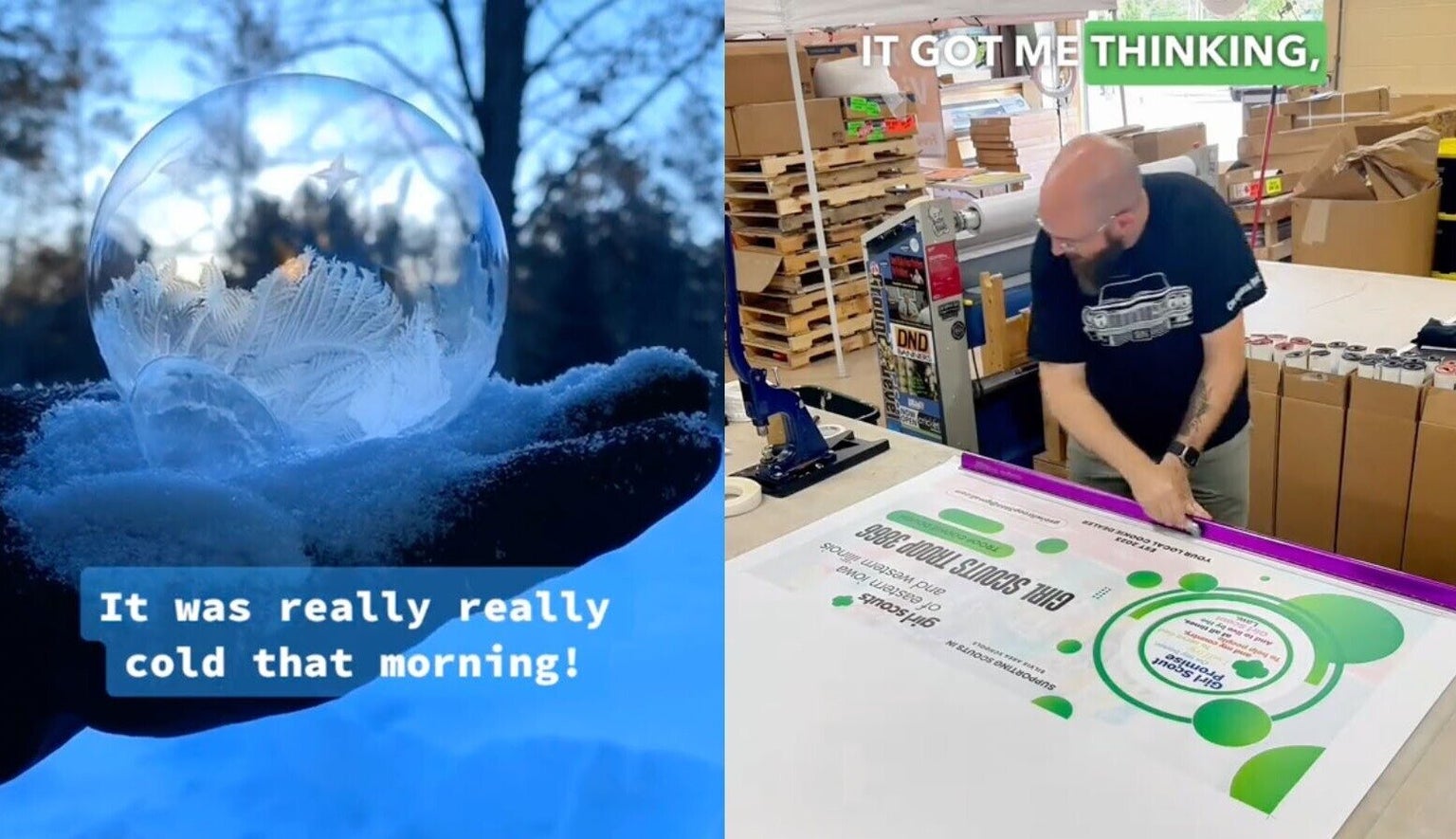 Screenshots of TikTok videos by Kimberly Mozuch and Nick Christiansen.