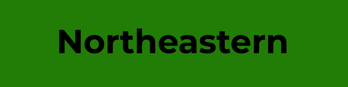 Black text spelling Northeastern centered on a solid green background.