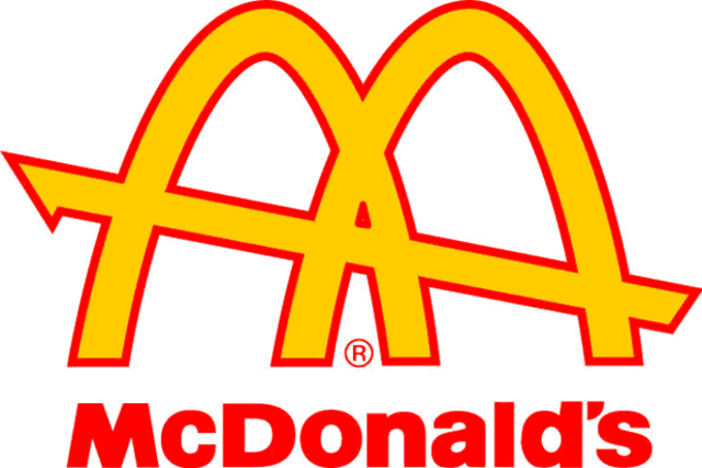 Distorted McDonald’s logo with two overlapping yellow arches above the red text McDonalds on a white background.