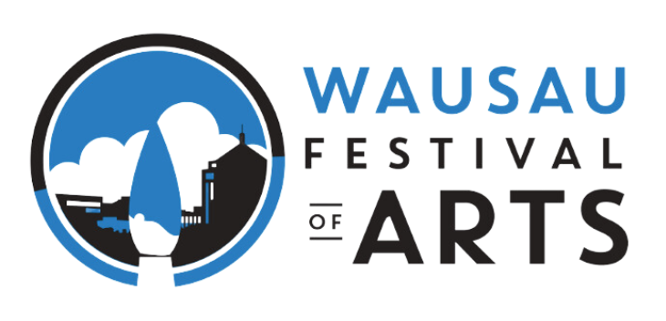 Logo for the Wausau Festival of Arts featuring stylized cityscape and large text reading WAUSAU FESTIVAL OF ARTS.