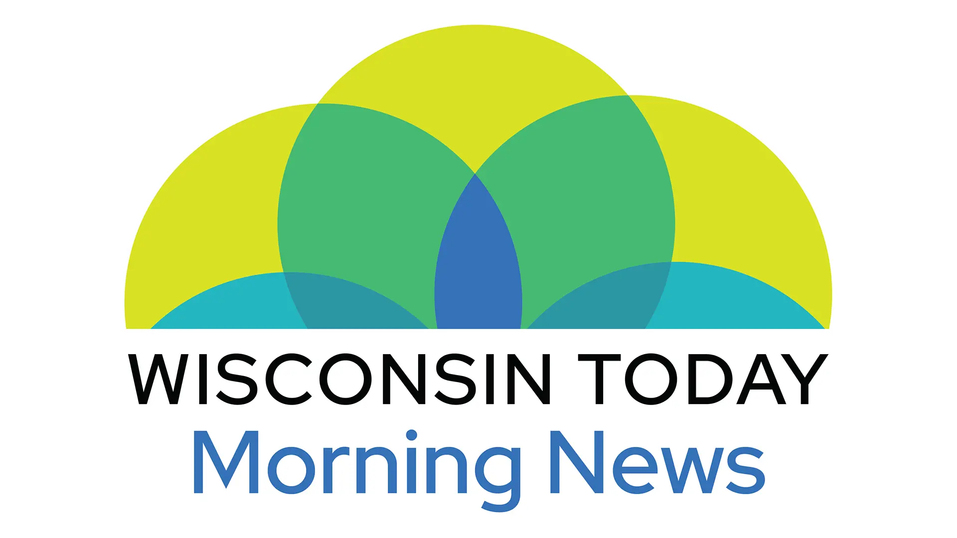Logo for Wisconsin Today Morning News with overlapping blue and green semi-circles above the program name in black and blue text.